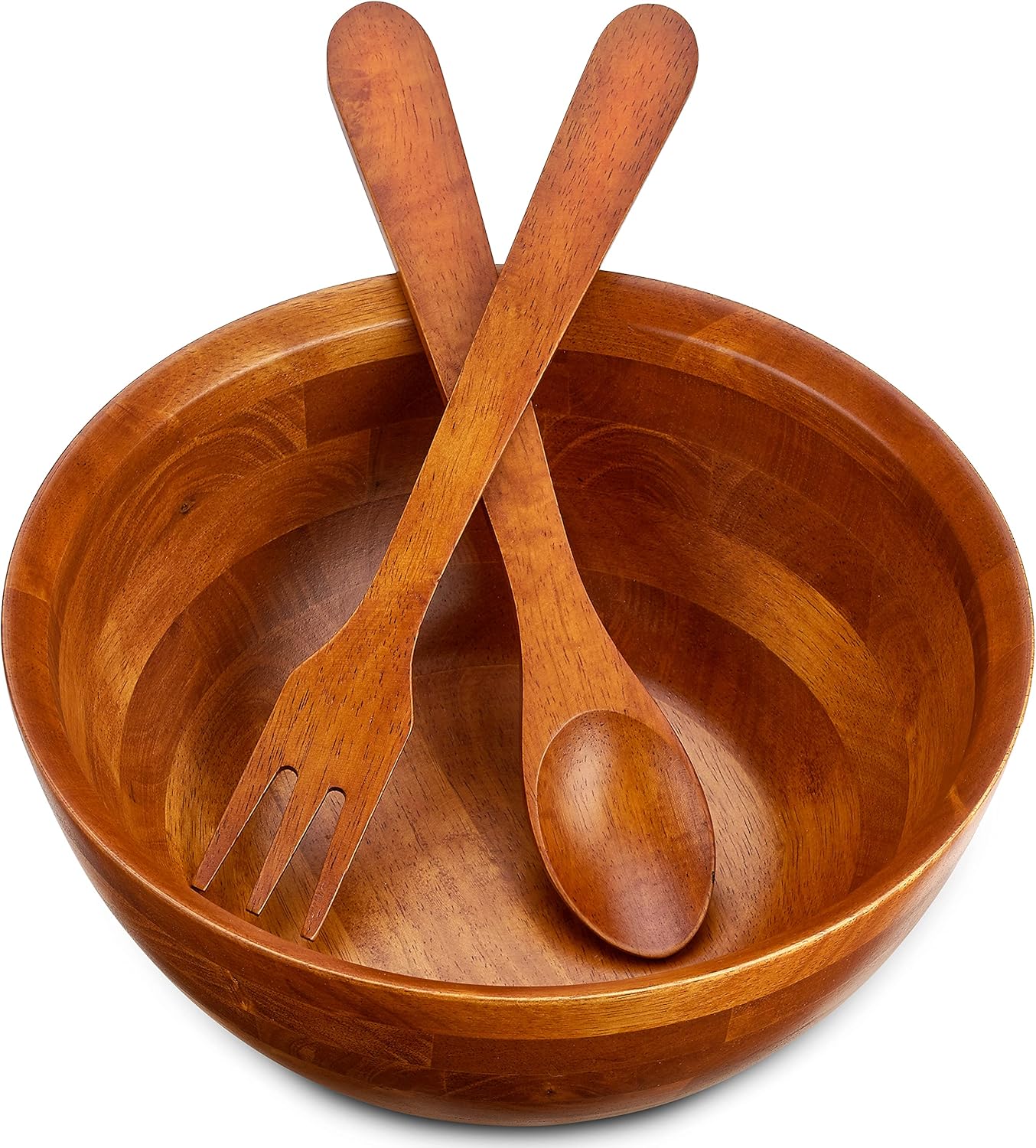 Wooden Salad Bowl Serving Set Handcrafted Hardwood Bowl