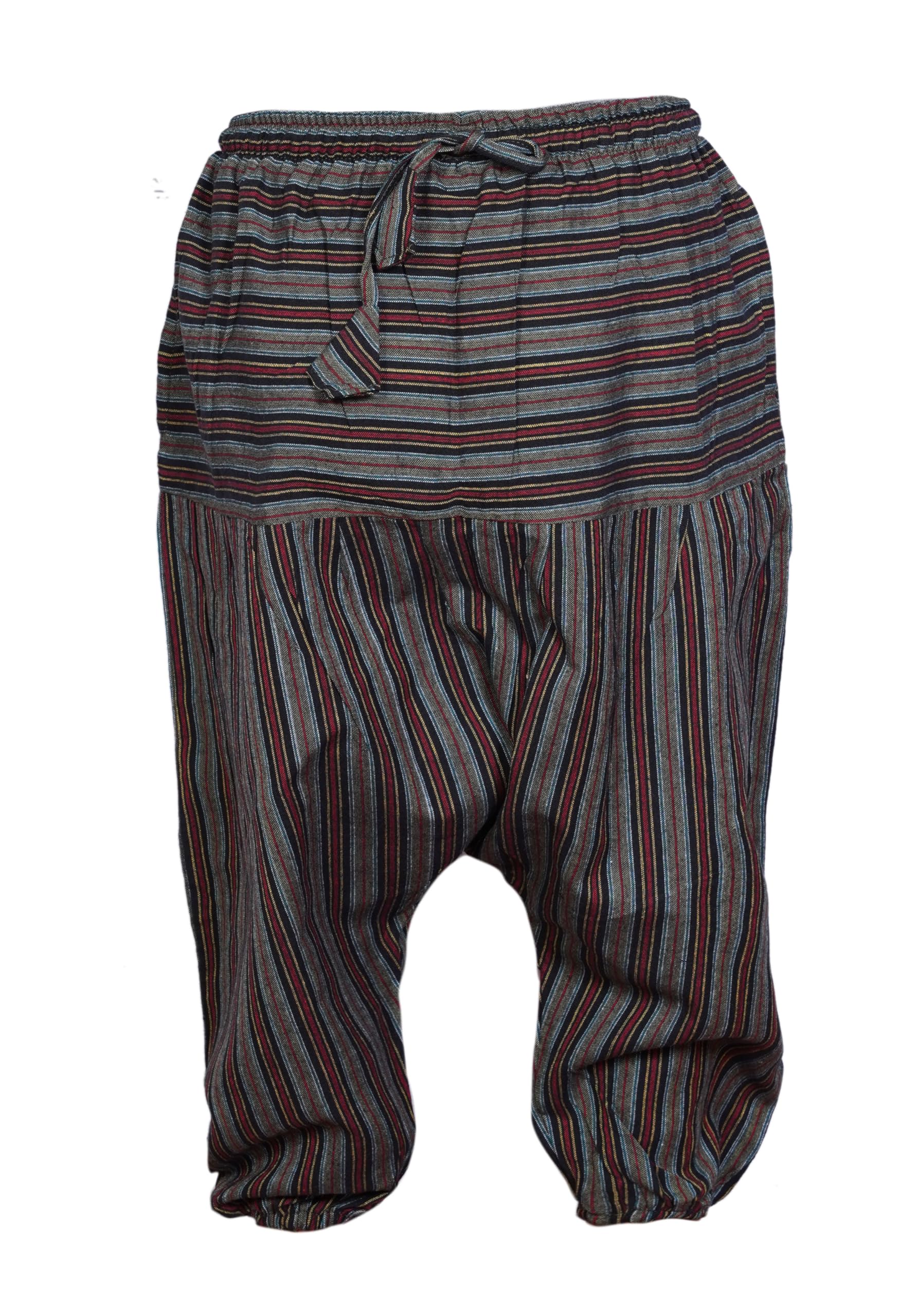 SHOPOHOLIC FASHION Children's Boho Cotton Loose Harem Pants High Rise Drawstring Hippie Striped Drop Crotch Comfy Pants (M,Green)