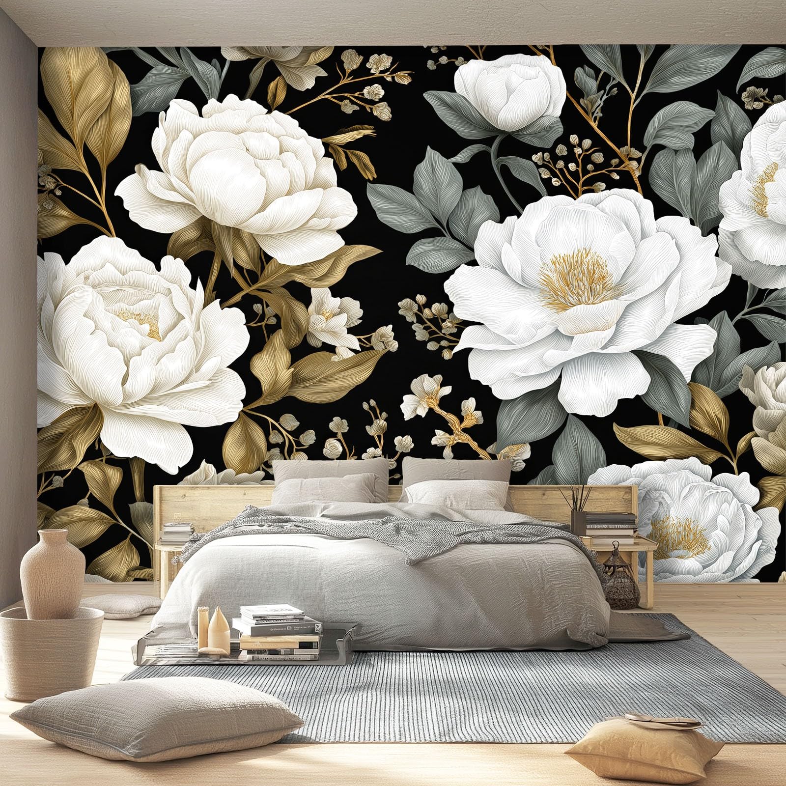 Fototapeta Luksusowy Styl Niedrogi Fotografia Fototapeta Do Sypialni Pokój Dziecięcy, 300 x 210 cm Dekoracja Ścienna Tapeta Artystyczna, Złota Piwonia Złota Gałąź