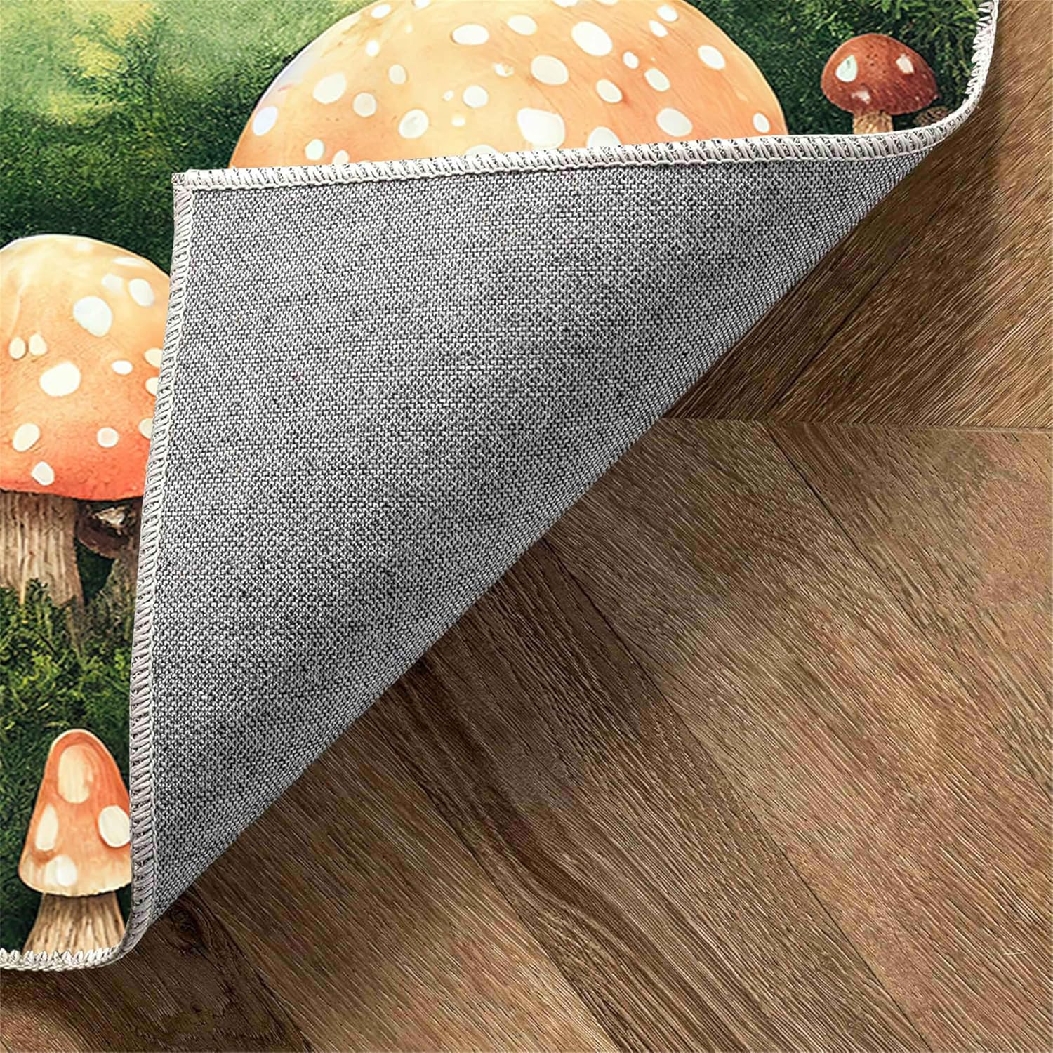 Cute Mushroom Rug Living Room Pink Mushroom Area Rug Green Grass Mushroom Rustling Rug Washable Non-Slip Cartoon Rug Living Room Playroom Nursery Decorative Rugs 4x6ft