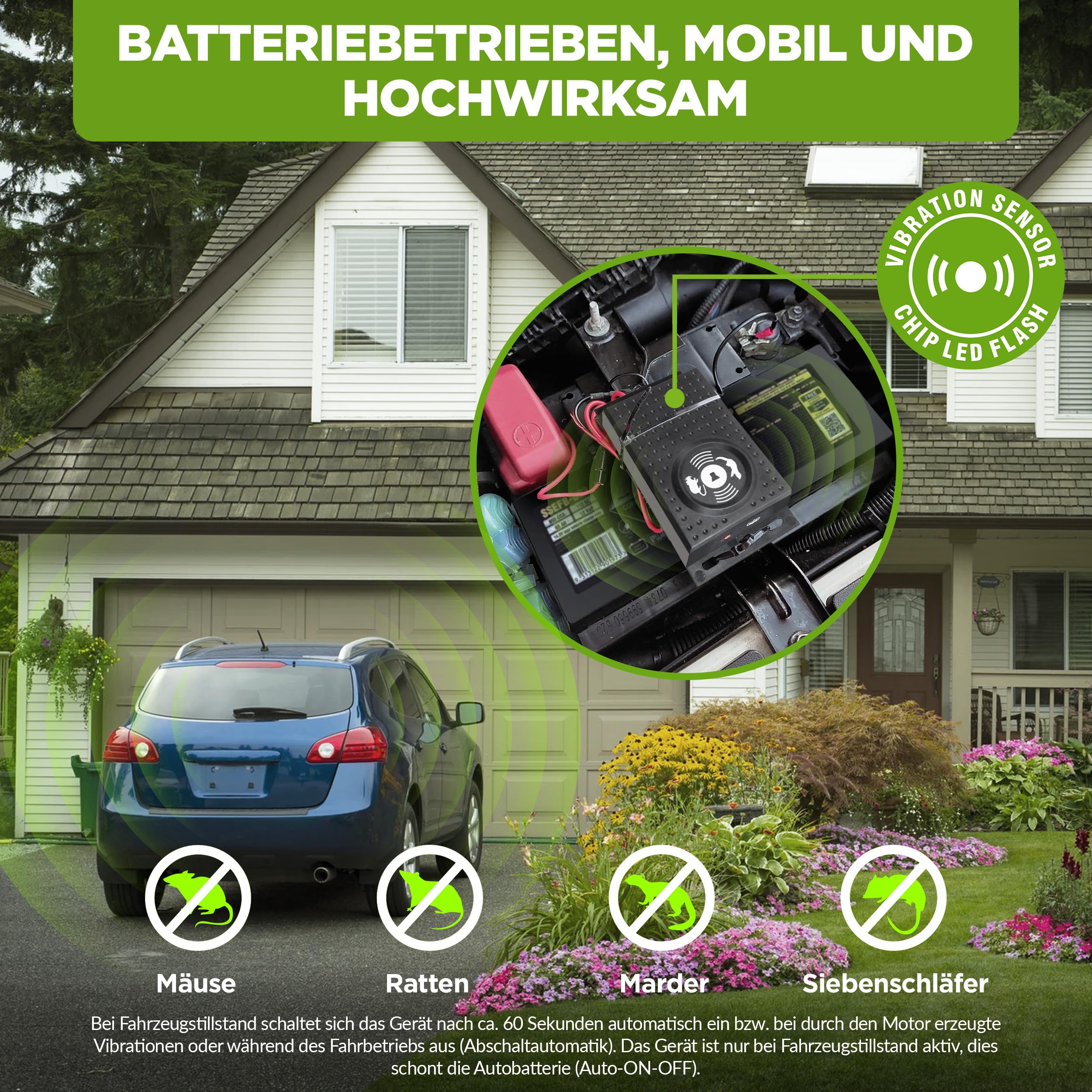 ISOTRONIC Marderschreck mit LED-Blitzlicht & Ultraschall – Batteriebetriebene Marderabwehr für Auto, Dachboden, Garage & Haus – Marderschutz gegen Marder, Mäuse, Ratten & Siebenschläfer (2 Stück)