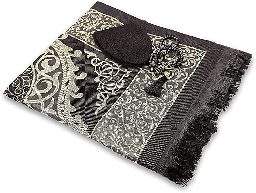 Miniatura 2 de Alfombra de oración musulmana con cuentas de oración, sombrero kufi para hombres y mujeres, 100% transpirable, gorro de calavera negra, tapete de