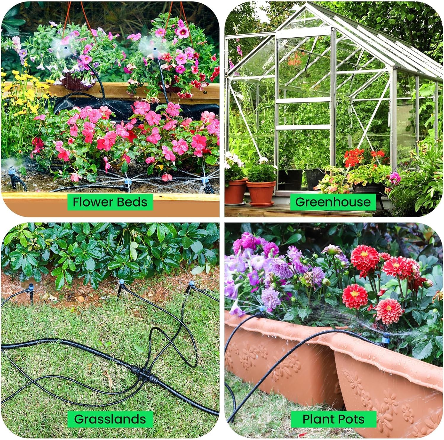 Quick-Connect Automatisches Tropfbewässerungssystem Kit - 60 m Gartenbewässerungsset mit verstellbaren Düsen und Sprinklern für Gewächshaus, Rasen und Topfpflanzen Bewässerungssystem