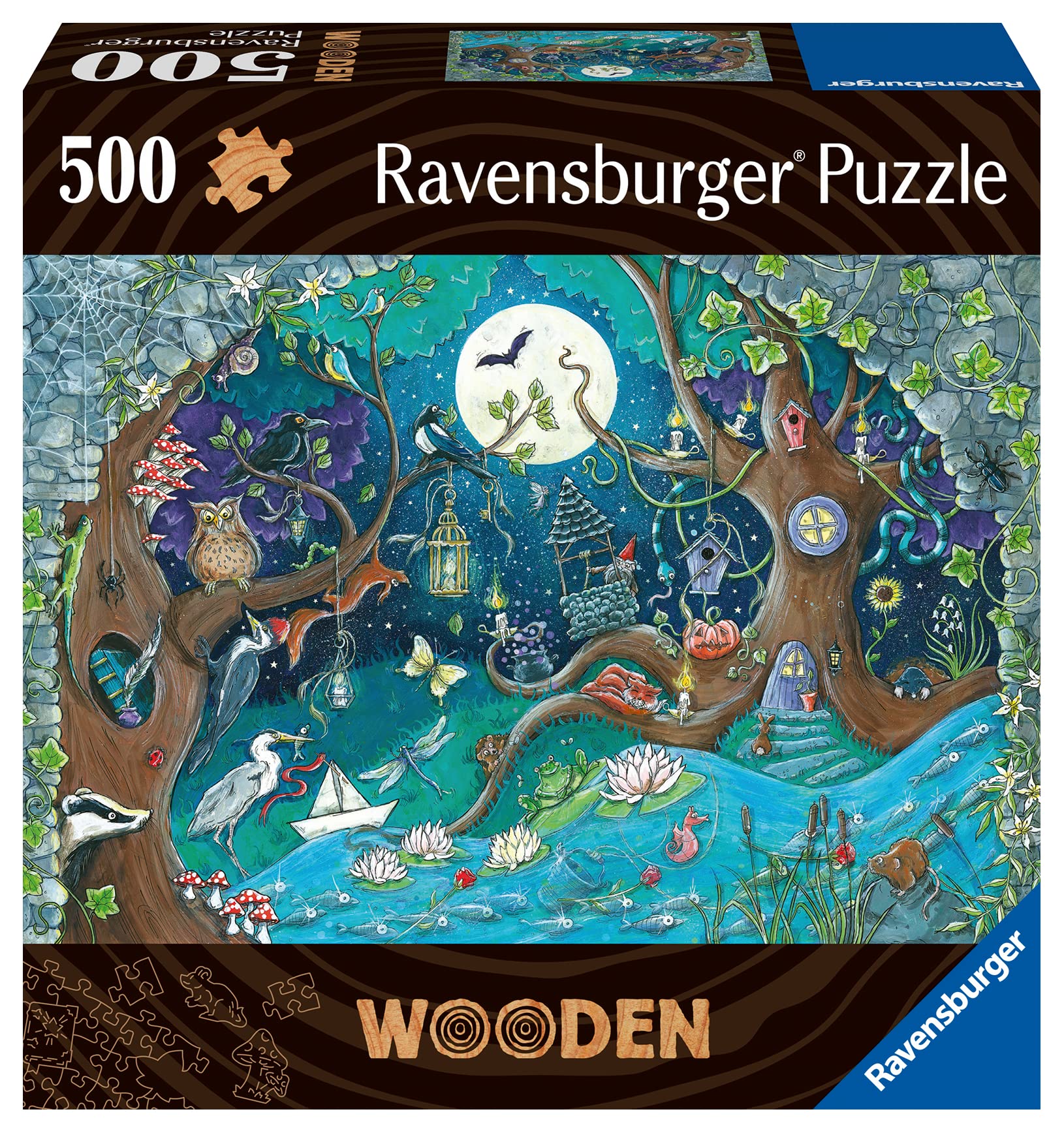 Ravensburger - Puzzle Wooden in Legno, 500 Pezzi, Tema Fantasy con 40 Piccole Sagome in Legno, Puzzle Paesaggi, Idea Regalo 10+ Anni