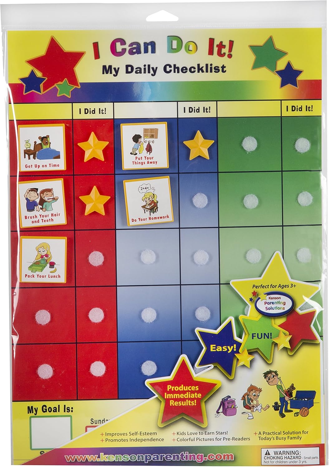 Kenson Kids "I Can Do It My Daily Checklist Incentive Chart- 35 Task 5 Customizable Tasks- Visual Magnetic Responsibility Star Routine Reward Chart for kids rAges 3-10- Daily Planner for Kids 11 X 15.5 inches