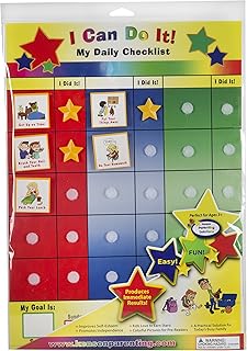 Kenson Kids "I Can Do It My Daily Checklist Incentive Chart- 35 Task 5 Customizable Tasks- Visual Magnetic Responsibility Star Routine Reward Chart for kids rAges 3-10- Daily Planner for Kids 11 X 15.5 inches