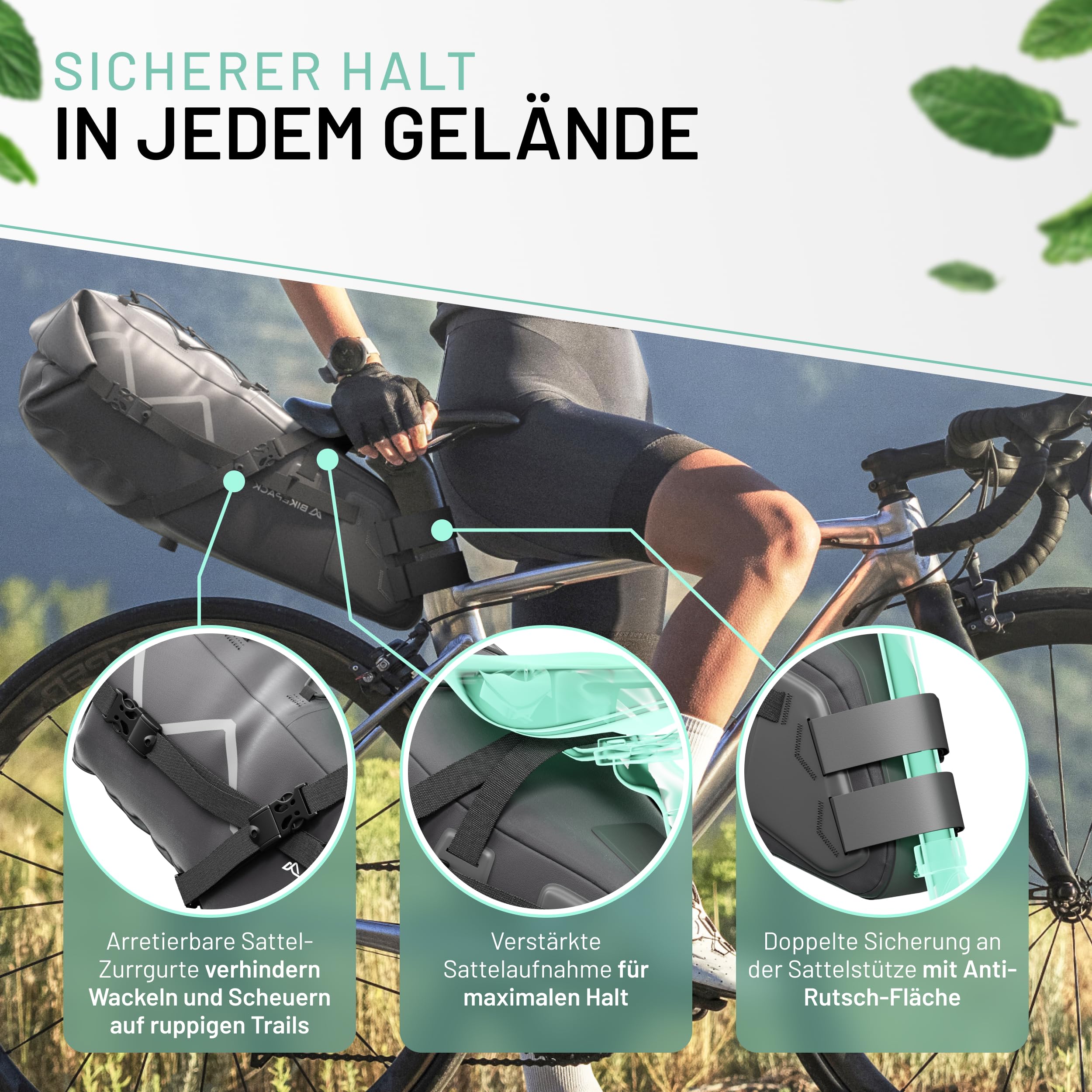 BIKEPACK Tourer Bundle – Lenkertasche, Rahmentasche und Satteltaschen für Fahrrad - Bikepacking Taschen - Gravelbike Zubehör - 100% wasserdicht - insgesamt 28 Liter Stauraum