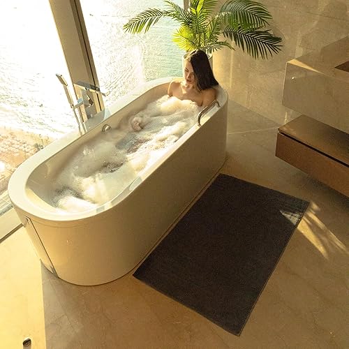 Miniatura 4 de Mosobam Juego de 2 alfombras de baño de algodón de bambú de lujo de 1000 GSM para hotel, tamaño XL, 28 x 44 pulgadas, color gris carbón, color gris