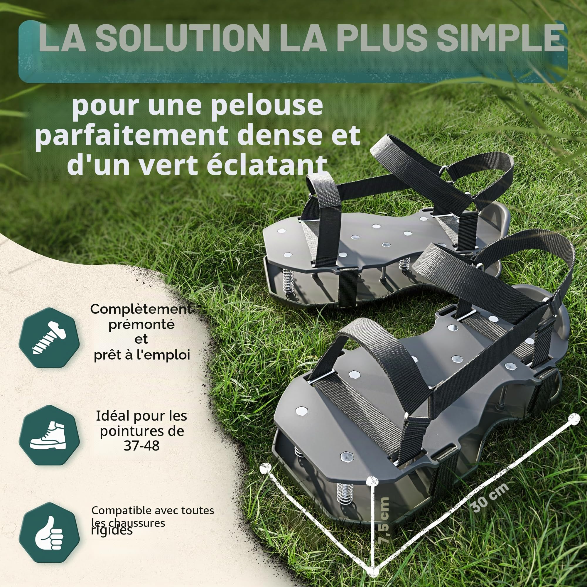 Chaussures à ongles Pro | Chaussures aératrices de pelouse + chaussures à chape | Aérateur de pelouse et aérateur pour aérer la pelouse | Chaussures de gazon de qualité supérieure pour