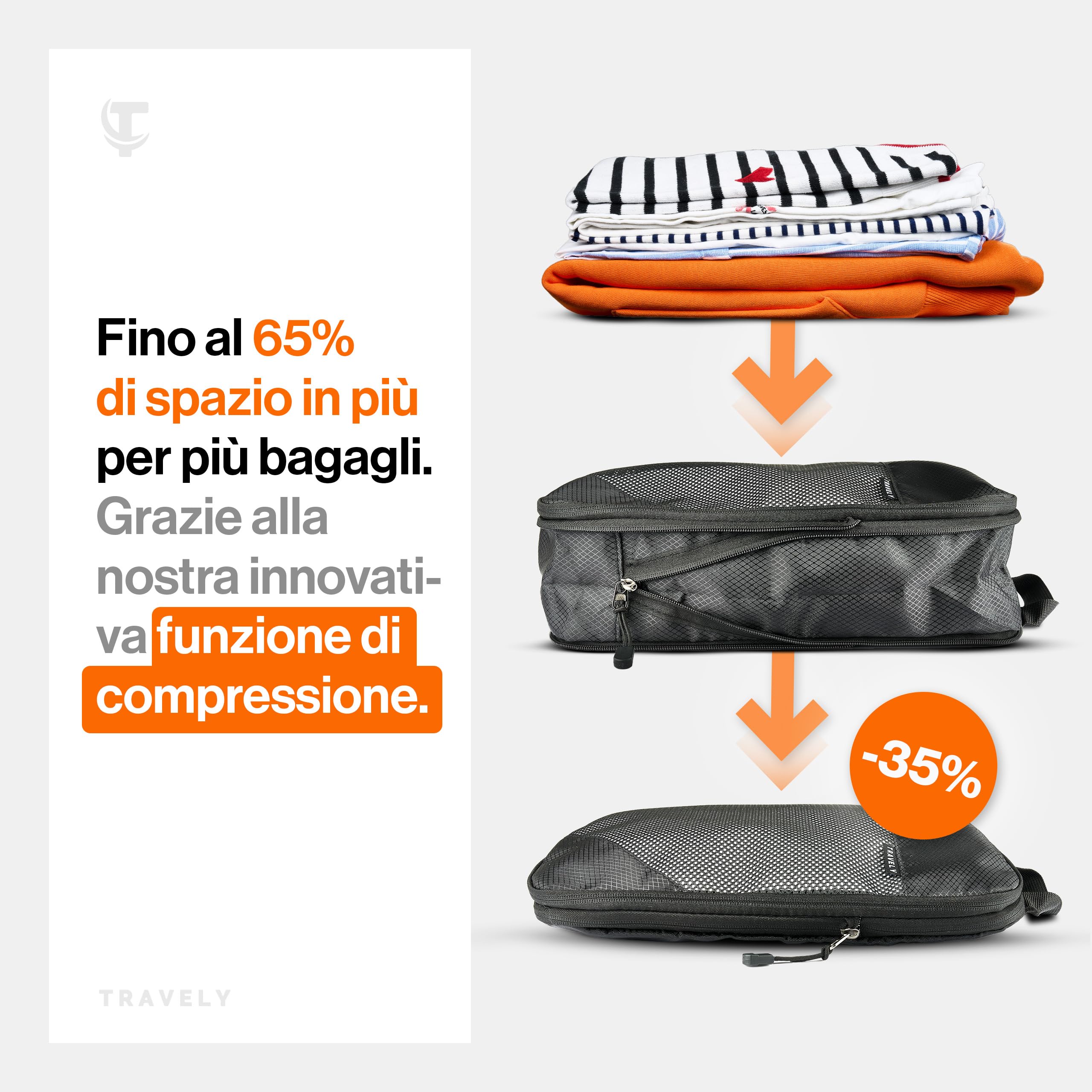 TRAVELY Packing cubes compression - Set da 8 pezzi - organizer valigia compressione - organizer zaino viaggio - organizer valigia compressione - travel organizer