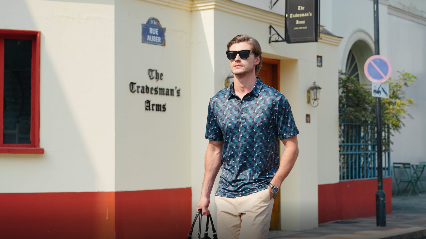 Camiseta polo para hombre Cotrasen, manga corta, secado rápido con estampado, rendimiento: absorbe la humedad y es transpirable, estampado elegante, cuello clásico con 3 botones, ajuste regular, ideal para uso casual en verano miniatura 7
