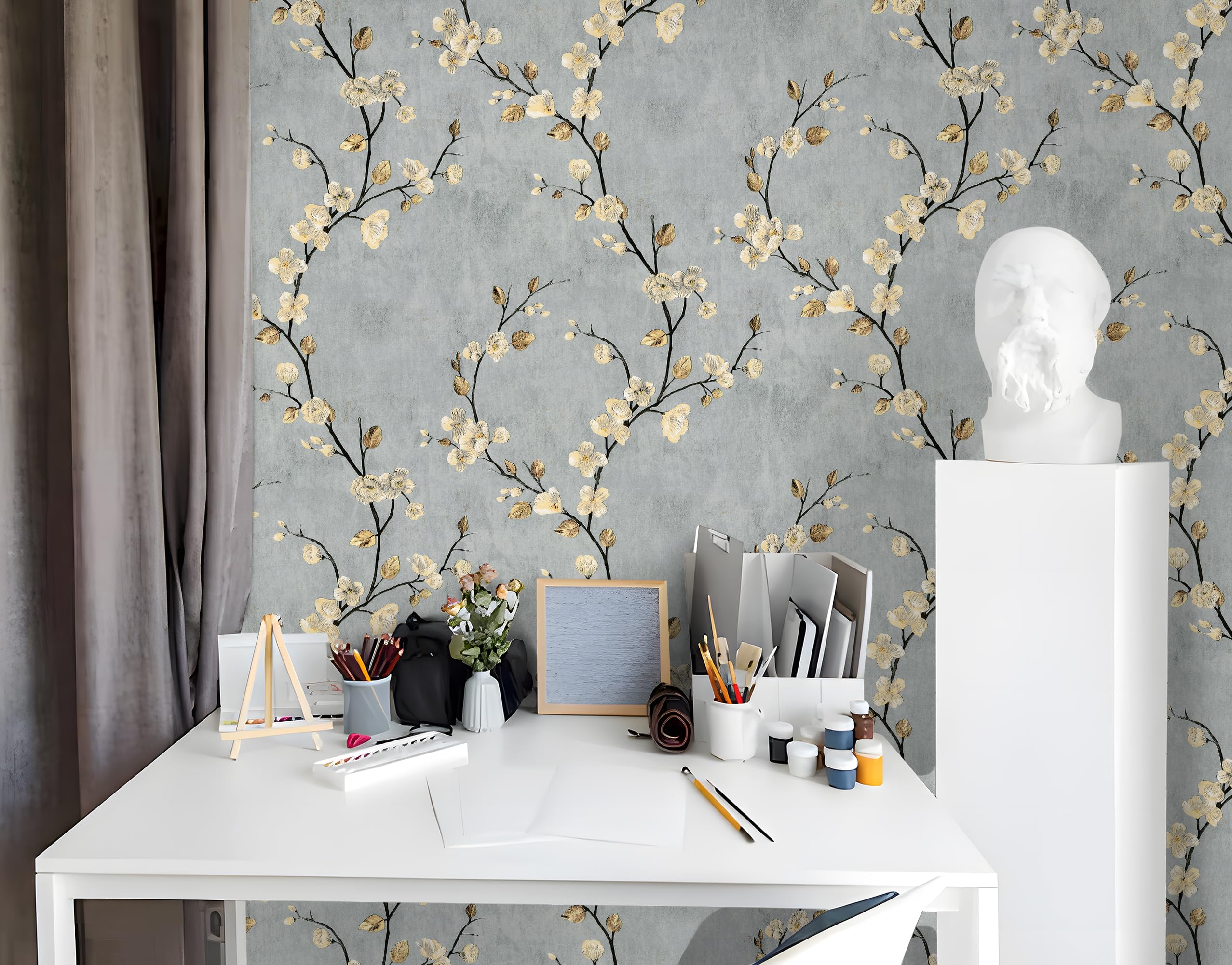 myforHD Papel Pintado Autoadhesivo Flores Papel de Pared Papel Adhesivo para Muebles Removible Impermeable Estilo Retro Vinilo PVC Pegatina Decorativos Pared Salon Papel Pared Dormitorio — view 7
