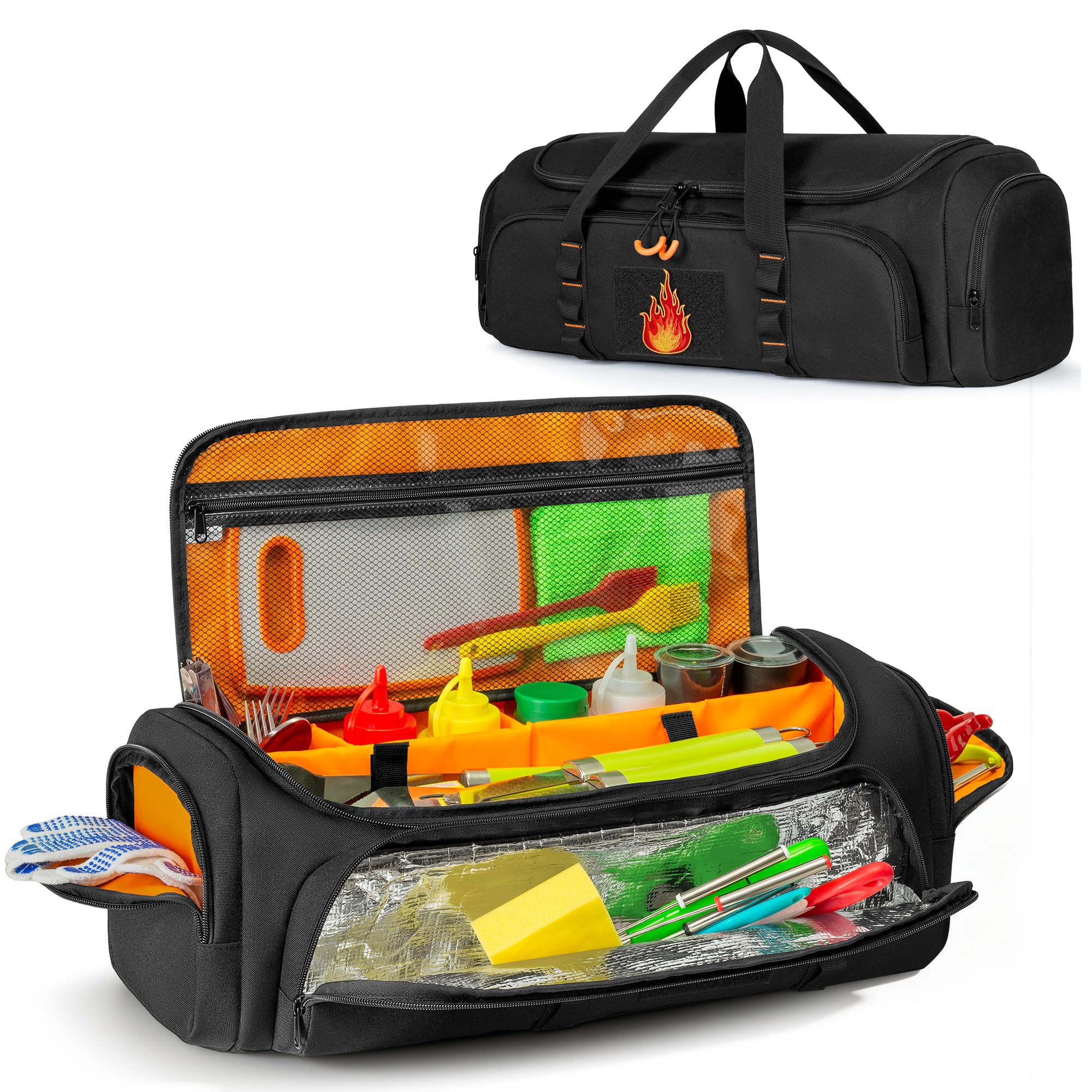 HODRANT Camp Grill Tool Storage Bag, Portable BBQ Utensil Case with Divider