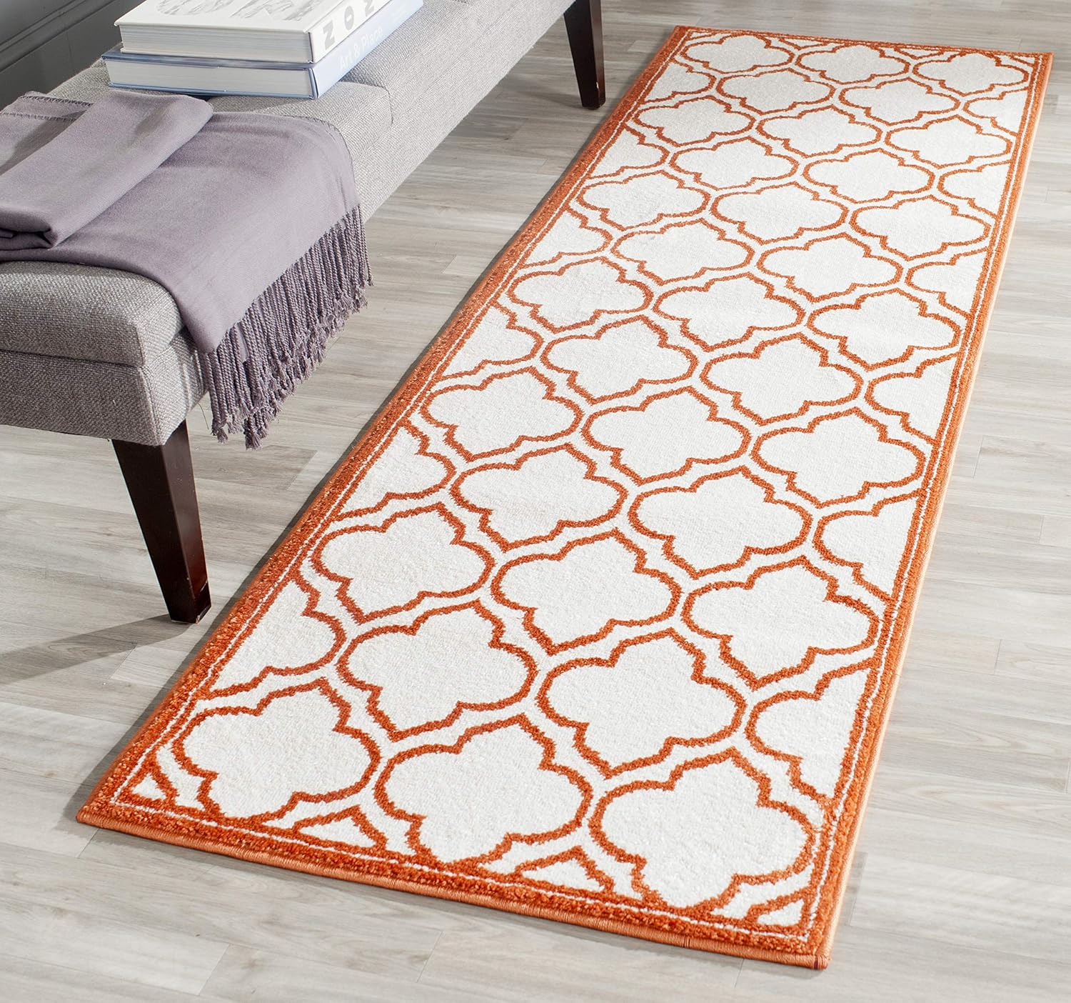 SAFAVIEH Amherst Collection Runner Rug – 2’3″ x 9′, Ivory & Orange, Moroccan Geometric Design, Non-Shedding & Easy Care, Ideal for High Traffic Areas in Living Room, Bedroom (AMT412F)