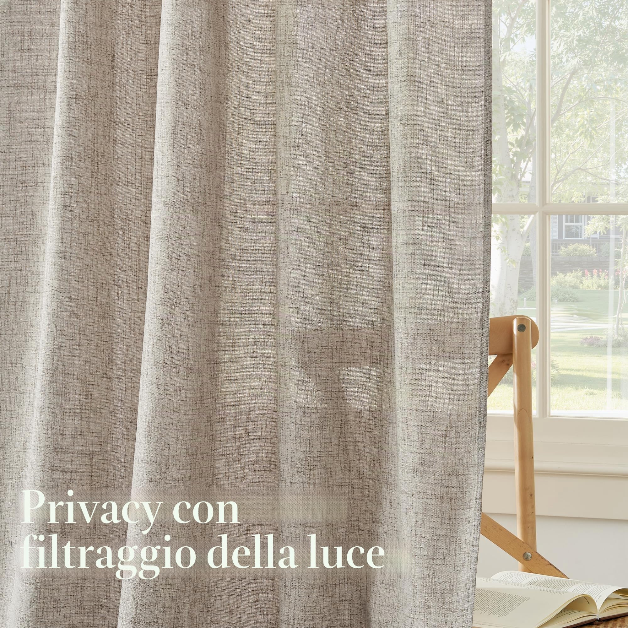 PONY DANCE Tende per Camera da Letto Semitrasparenti Effetto Lino | per Salotto Moderne, per Interni, con Fettuccia, Privacy, Filtraggio Luce, 2 Pezzi L 140 x A 260 CM, Naturale