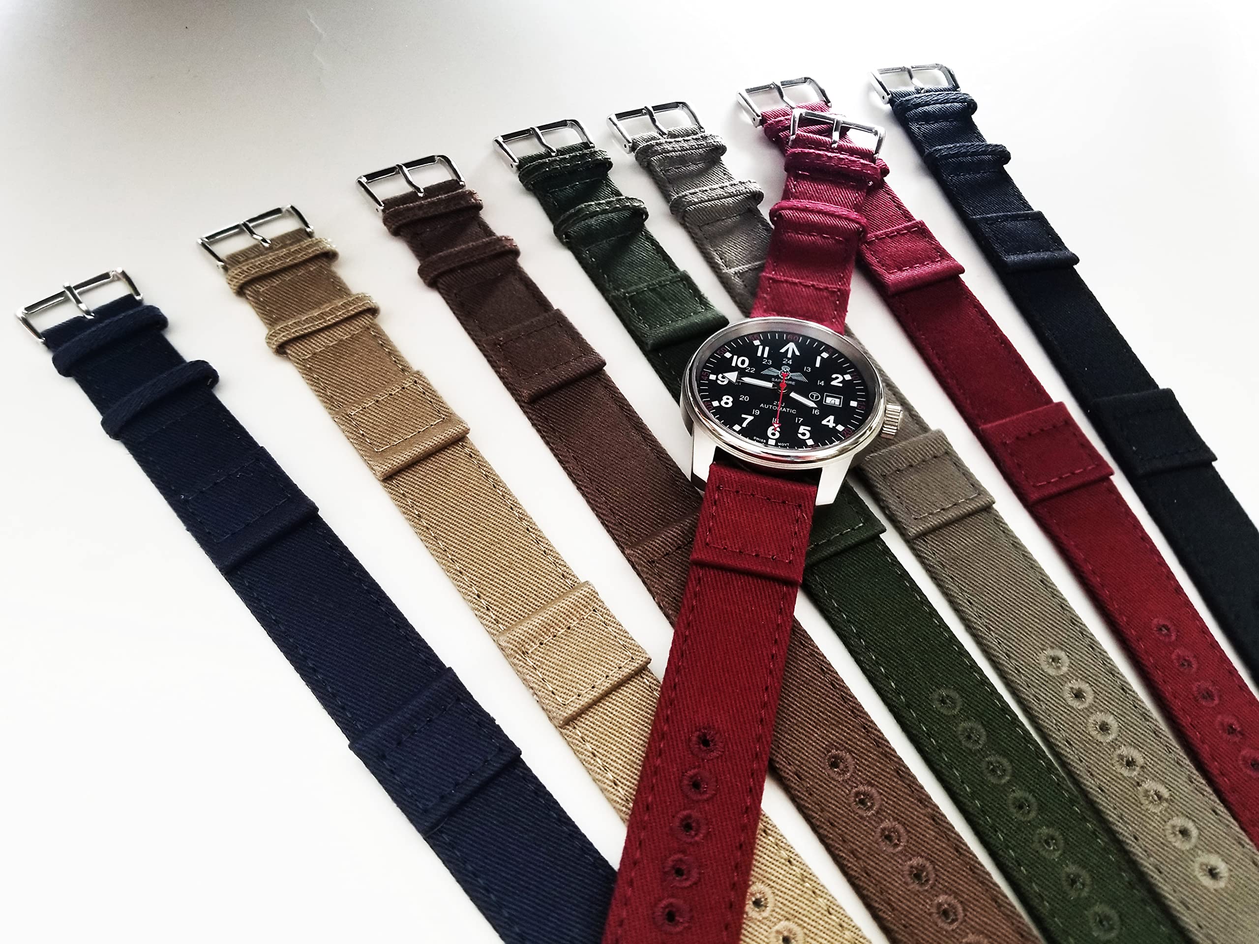 NATO G10 Canvas WWII 1pc Military watchband Vintage style strap Embroidered NATO 16mm 18mm 20mm USA Stoc (Khaki-Tan, 16mm)