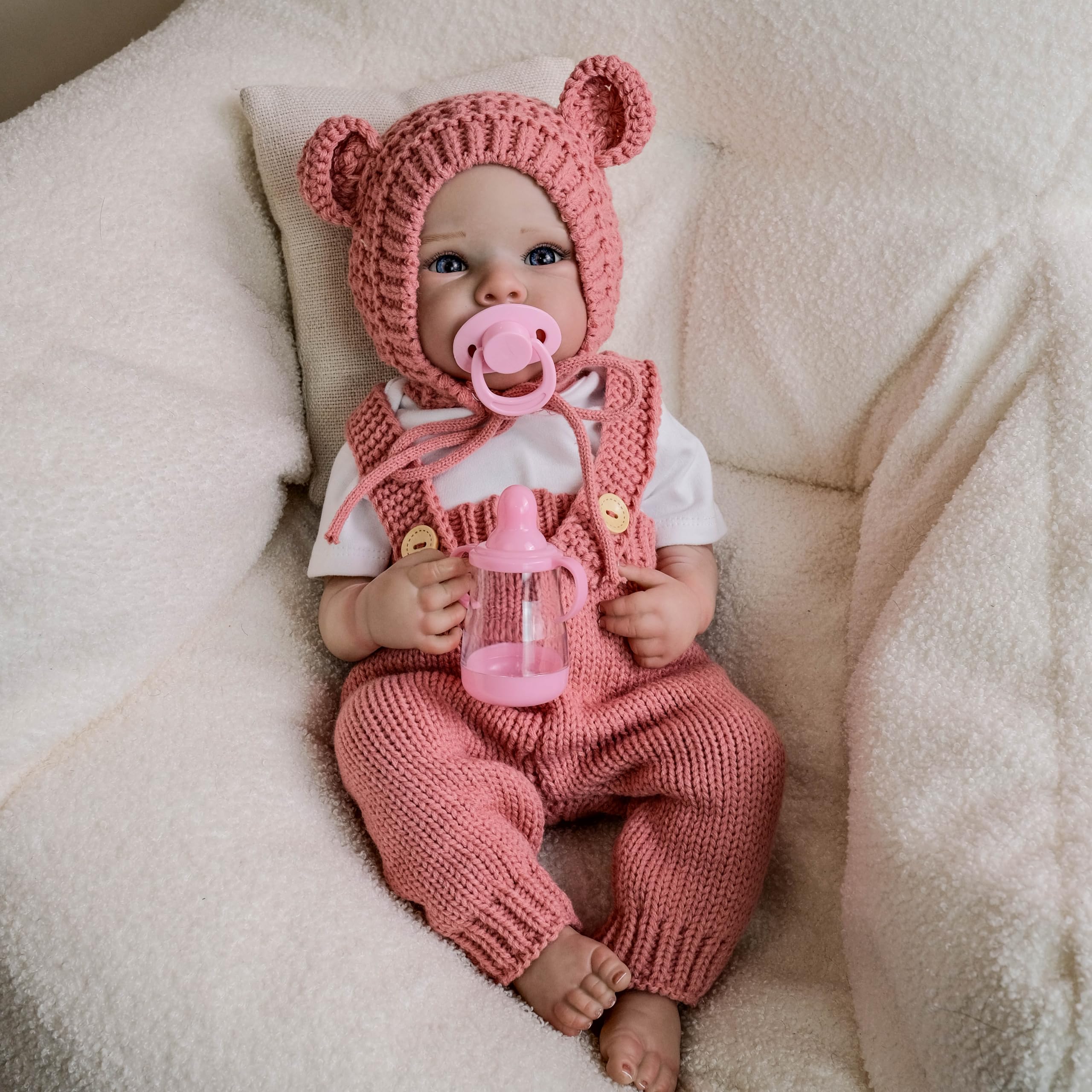Anano Muñecas Reborn Realistas De 18 Pulgadas, Muñecas Bebe Reborn Niña 45Cm, Cuerpo Completo De Vinilo De Silicona con Ojos Azules Abiertos, Muñecas De Recién Nacido