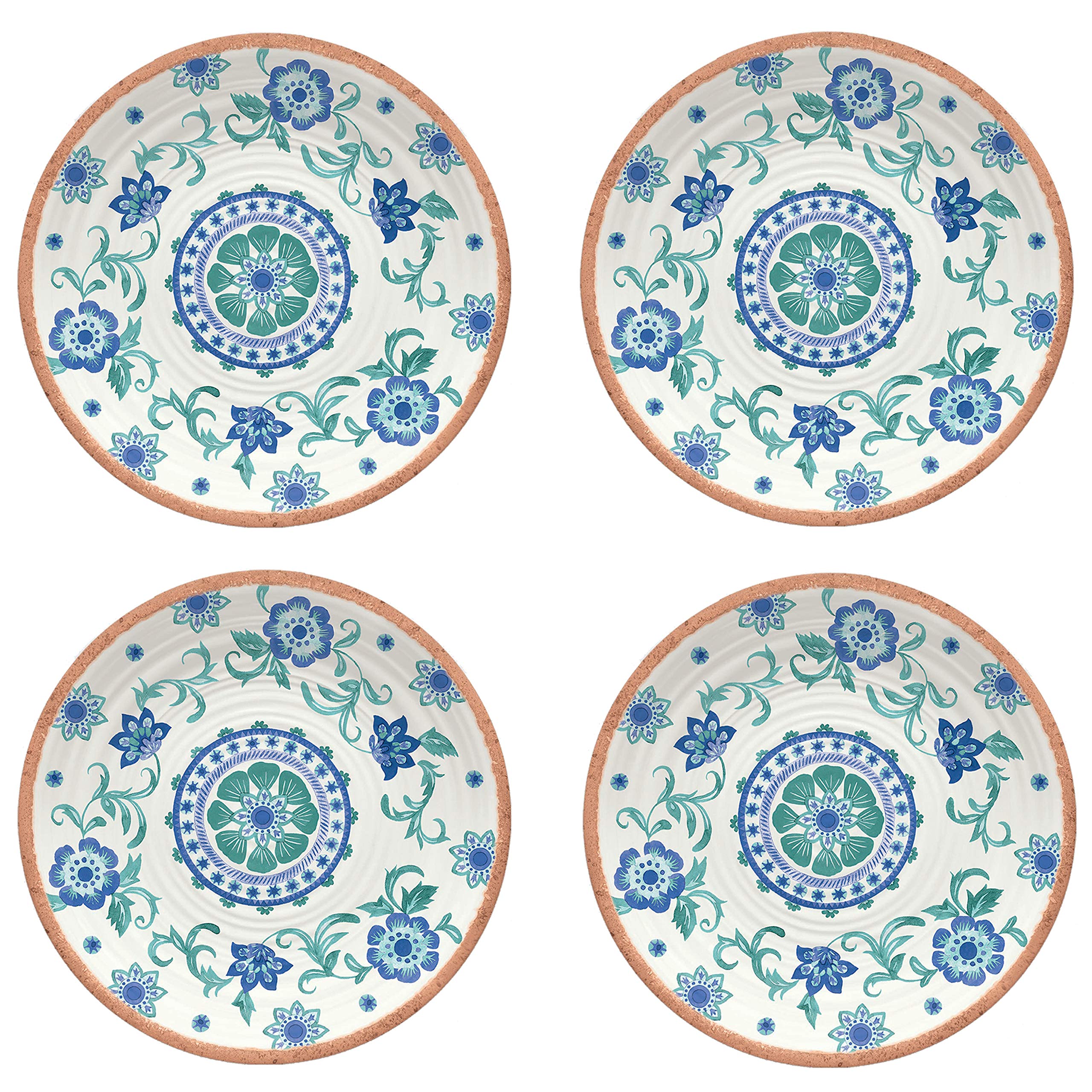 Epicurean Rio Turquoise Floral Melamine/Plastic/BBQ/Outdoor Side Plates Set (4)