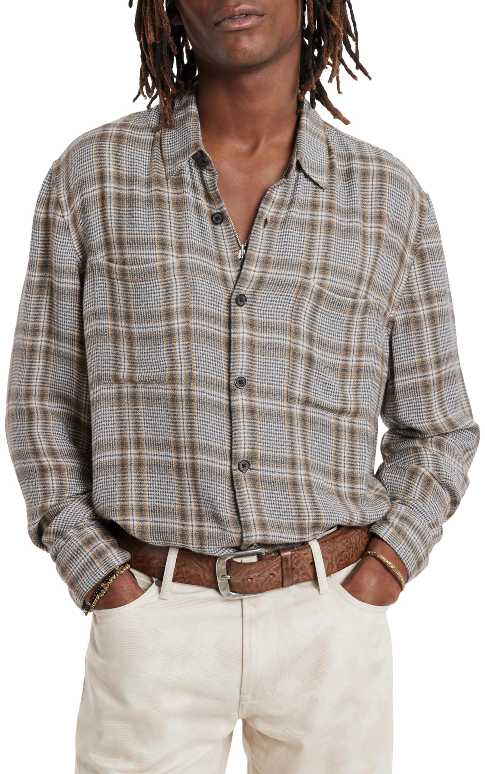 John Varvatos Men's Cole Shirt, Camel, Medium