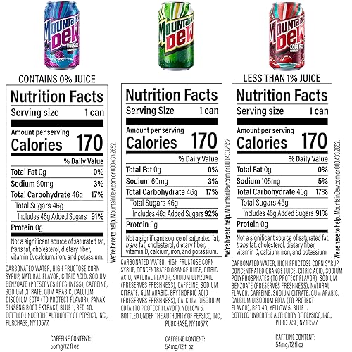 Miniatura 2 de Mountain Dew Paquete variado de 3 sabores (rocío, código rojo, voltaje), 12 onzas líquidas (paquete de 18)