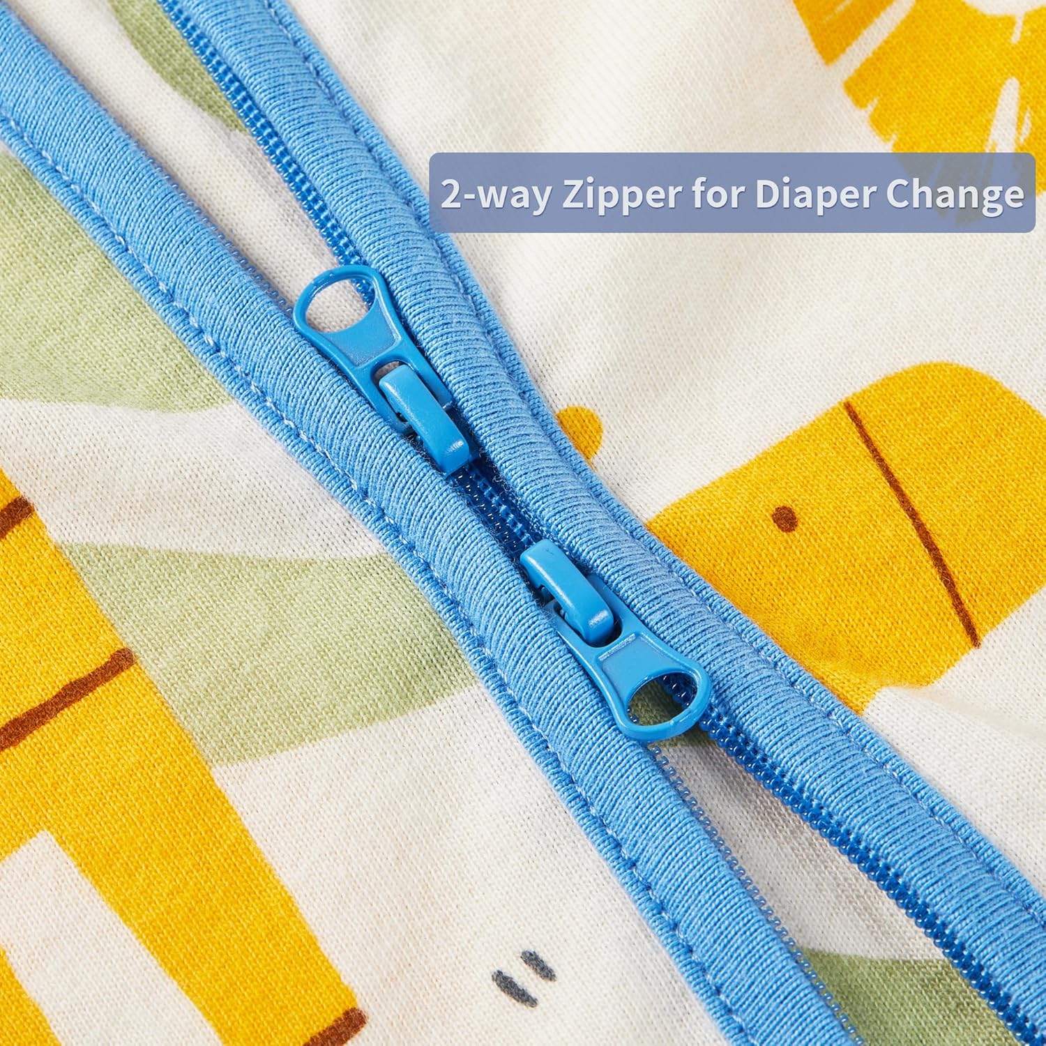 TILLYOU 2 Pack Infant Sleep Sack 0-6 Months 100% Cotton Wearable Blanket 0.5 TOG Sleeveless Summer Sleep Sacks with 2-Way Zipper, Animal Geometry & Blue