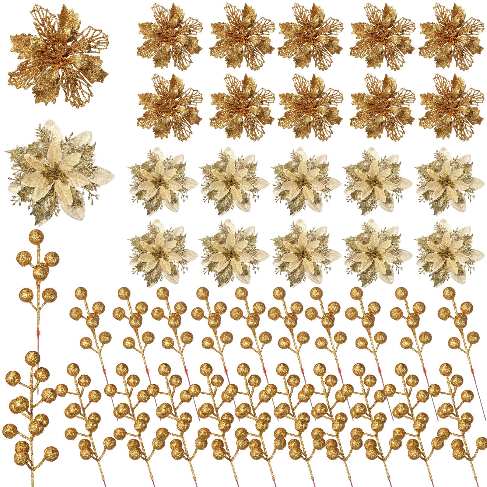 60 piezas de 4 estilos de bayas con purpurina para Navidad, flores artificiales de Pascua para árbol de Navidad, adornos de árbol de Navidad, coronas de Navidad, manualidades, decoración de