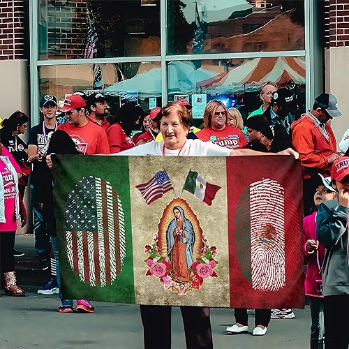 Miniatura 7 de Bandera mexicana de 3 x 5 pies, bandera estadounidense para exteriores con bandera de la Virgen María, colores vivos, bandera patriótica de la