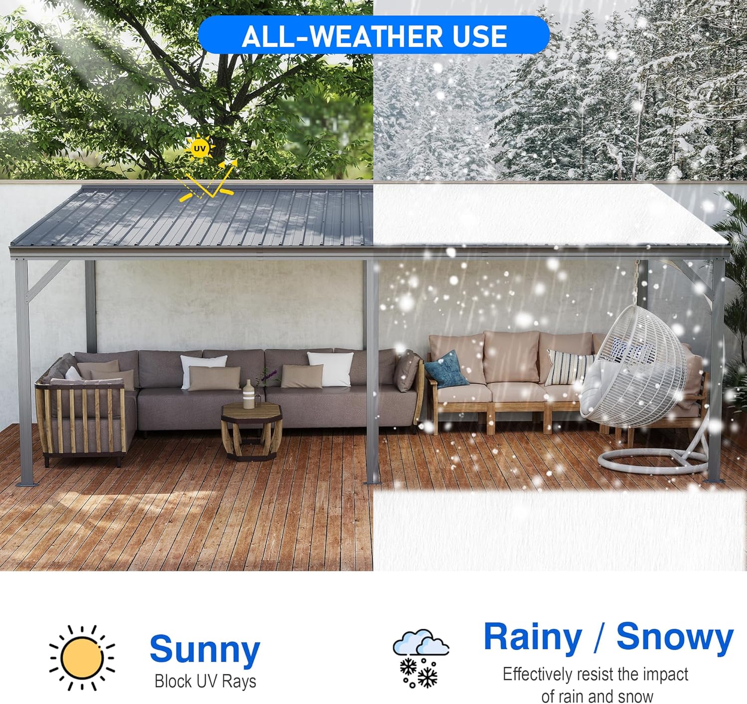 Domi 12x20FT Lean to Gazebo, Outdoor Hardtop Wall Mounted Gazebo with Sloping Galvanized Steel Roof, Upgraded Heavy Duty Mounted Shelter with Drainage System for Deck, Porch, Backyard