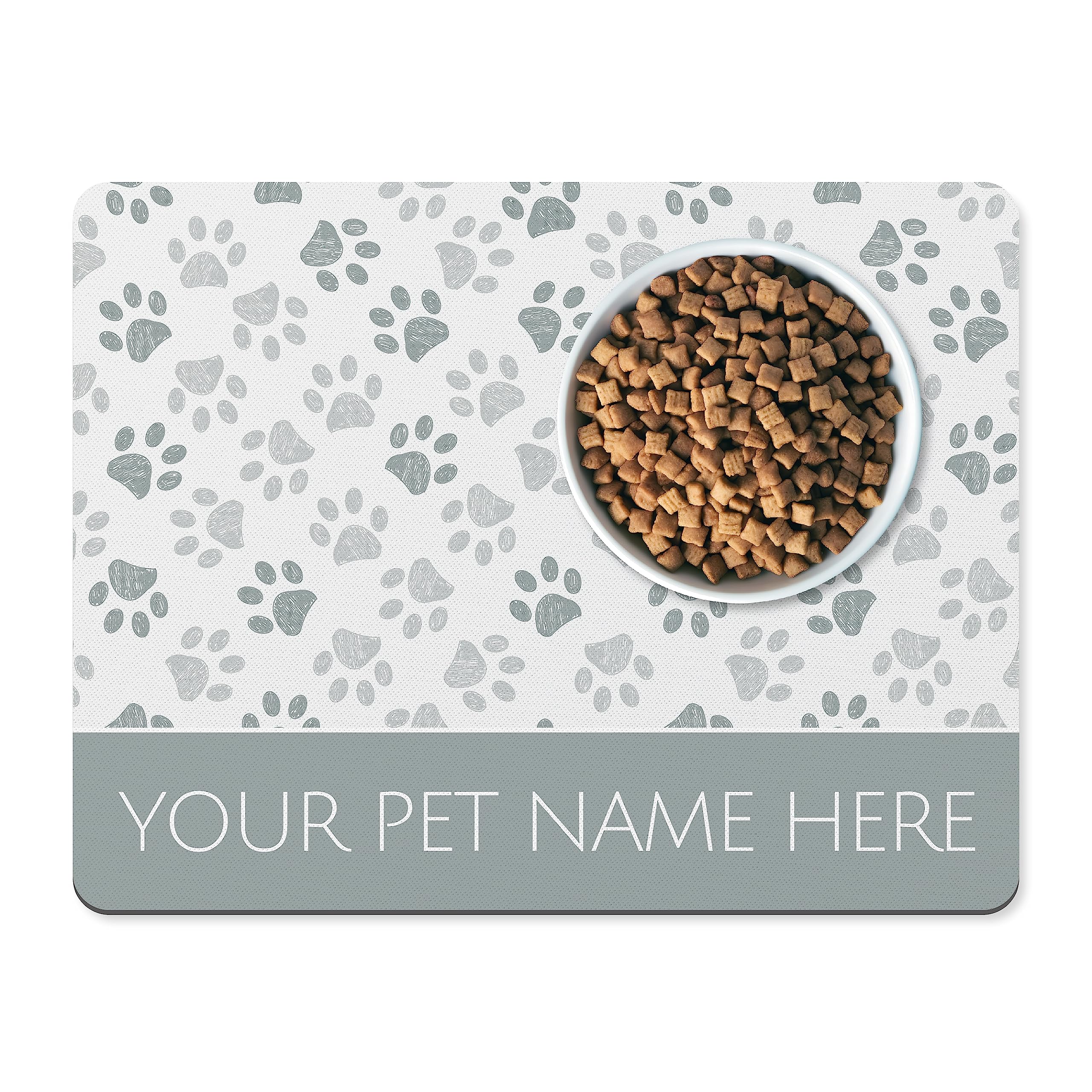 Personalised Dog Bowl Mat - Stylish Customised Pet Food Mat for Cats And Dogs (Green/Grey)