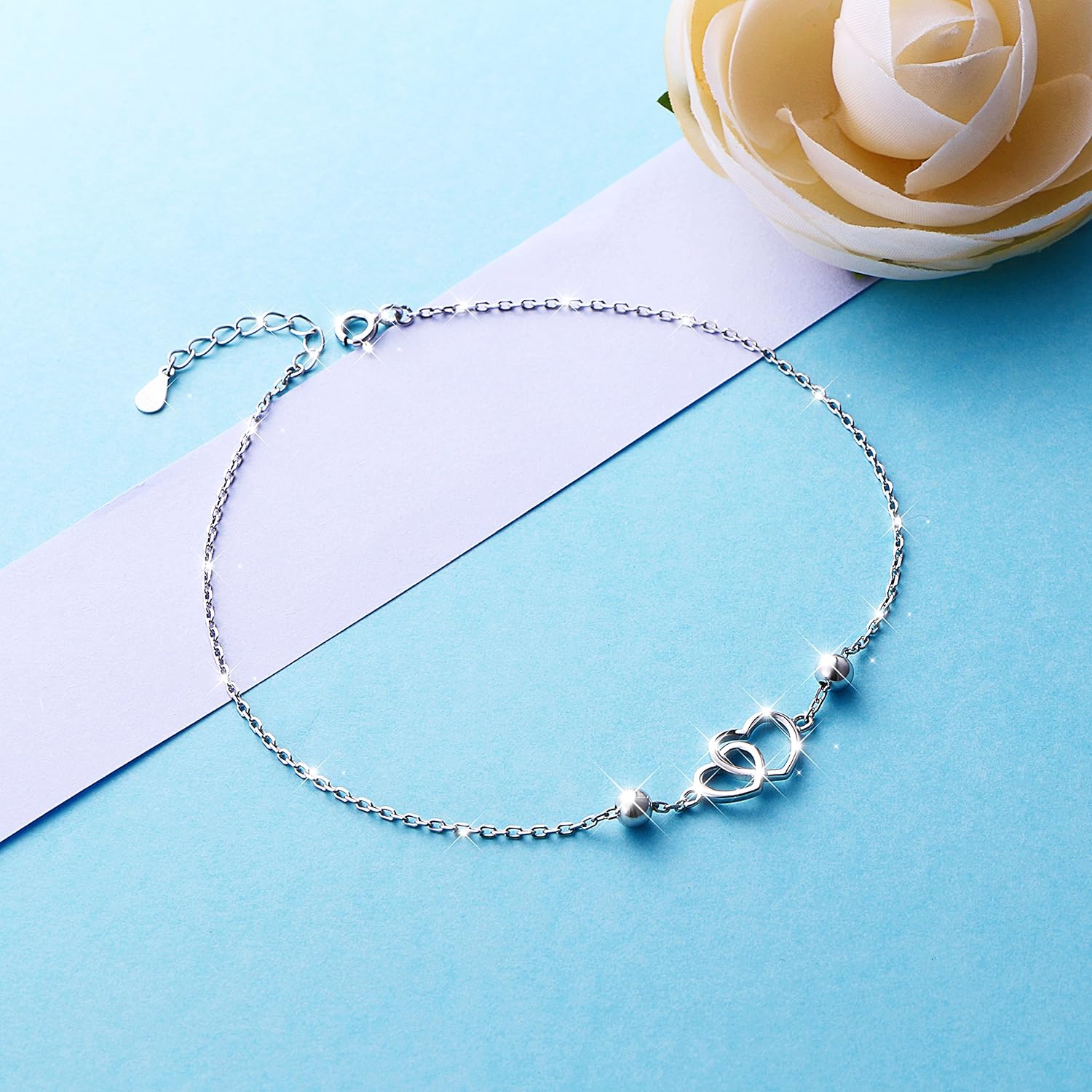 DAOCHONG Anklet for Women S925 Sterling Silver Adjustable Foot Heart Lotus Infinity Moon Srars Flower Pearl Multilayer Layered Ankle Bracelet Beach Jewelry - Image 2