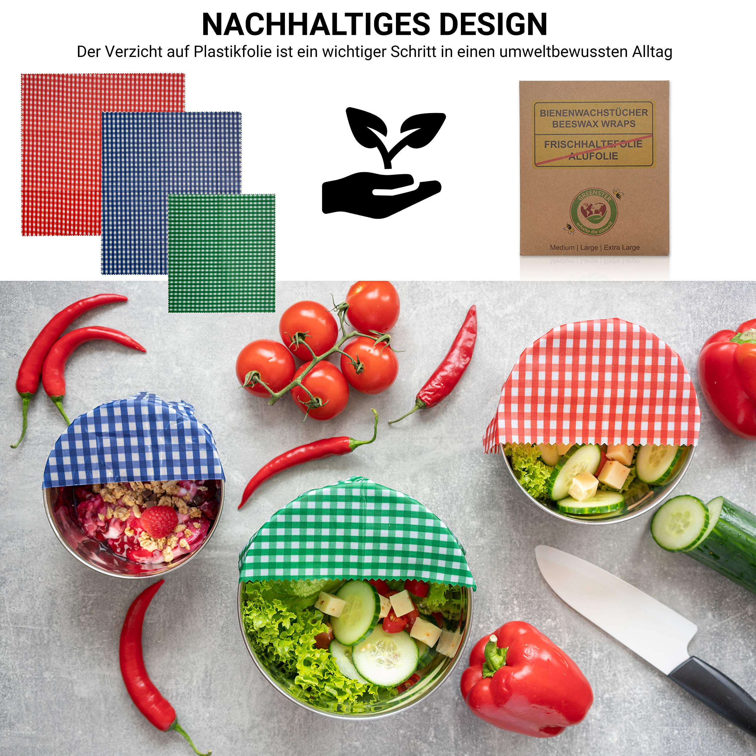 3er Set Bienenwachs-Tücher - Wiederverwendbare Leb Produktbild-Vorschau 1