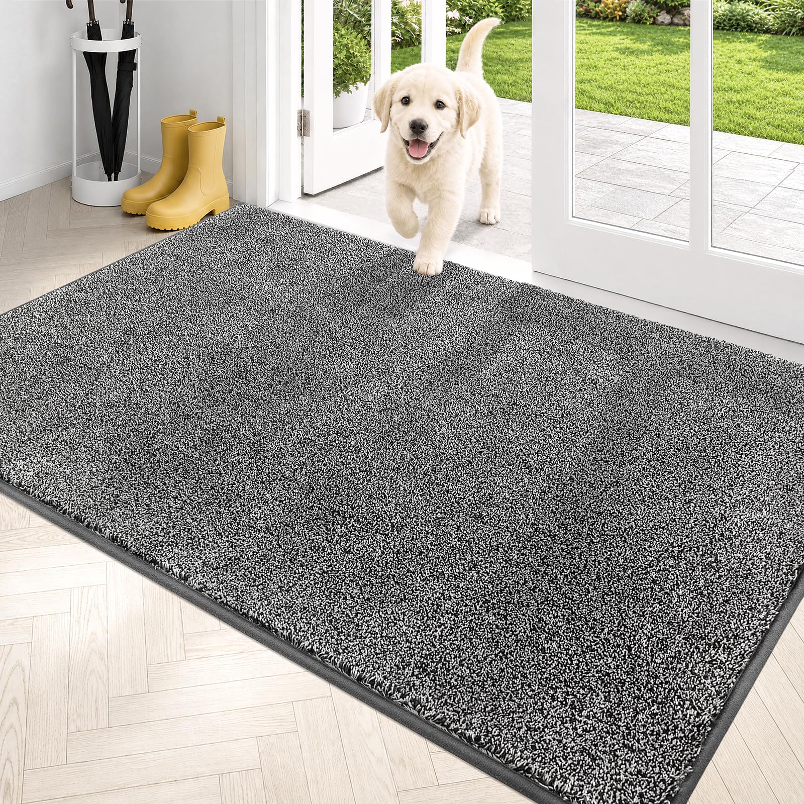 PURRUGS Dirt Trapping Door Mat 86 x 150 cm, Non-Slip Machine Washable Entrance Mat, Dog Doormat, Super Absorbent Entry Rug for Front Door, Back Door, Muddy Shoes and Paws, Light Grey-Dark Grey