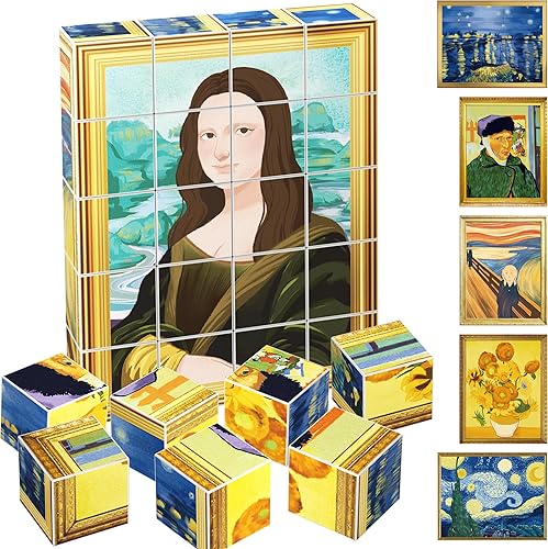 PicassoTiles Rompecabezas magnético de bloques de construcción de 1 pulgada para niños rompecabezas de Van Gogh rompecabezas de mano Mona Lisa