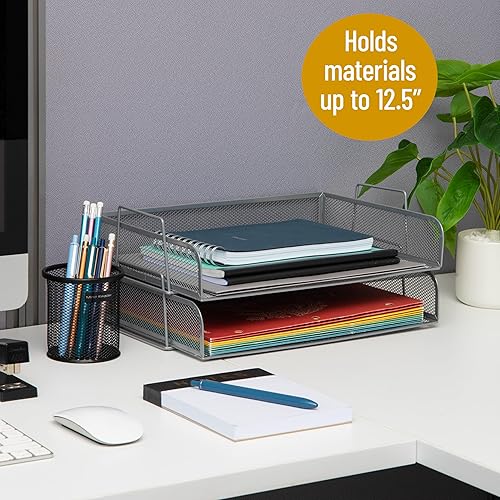 Miniatura 2 de Mind Reader Bandeja de papel apilable, organizador de escritorio, almacenamiento de archivos, oficina, malla de metal, 13.25 pulgadas de largo x