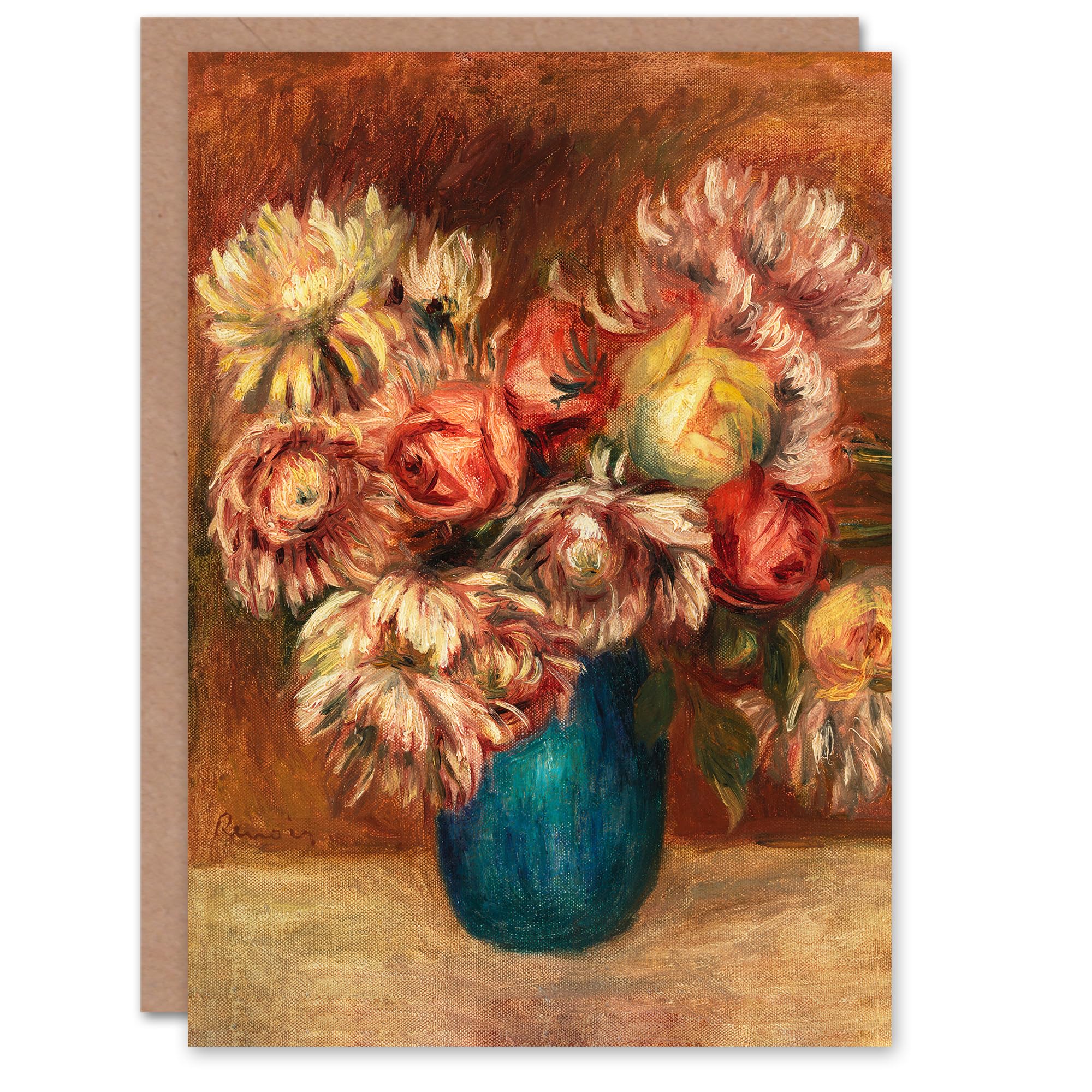 Artery8 Greeting Card - Flowers in a Green Vase - Pink