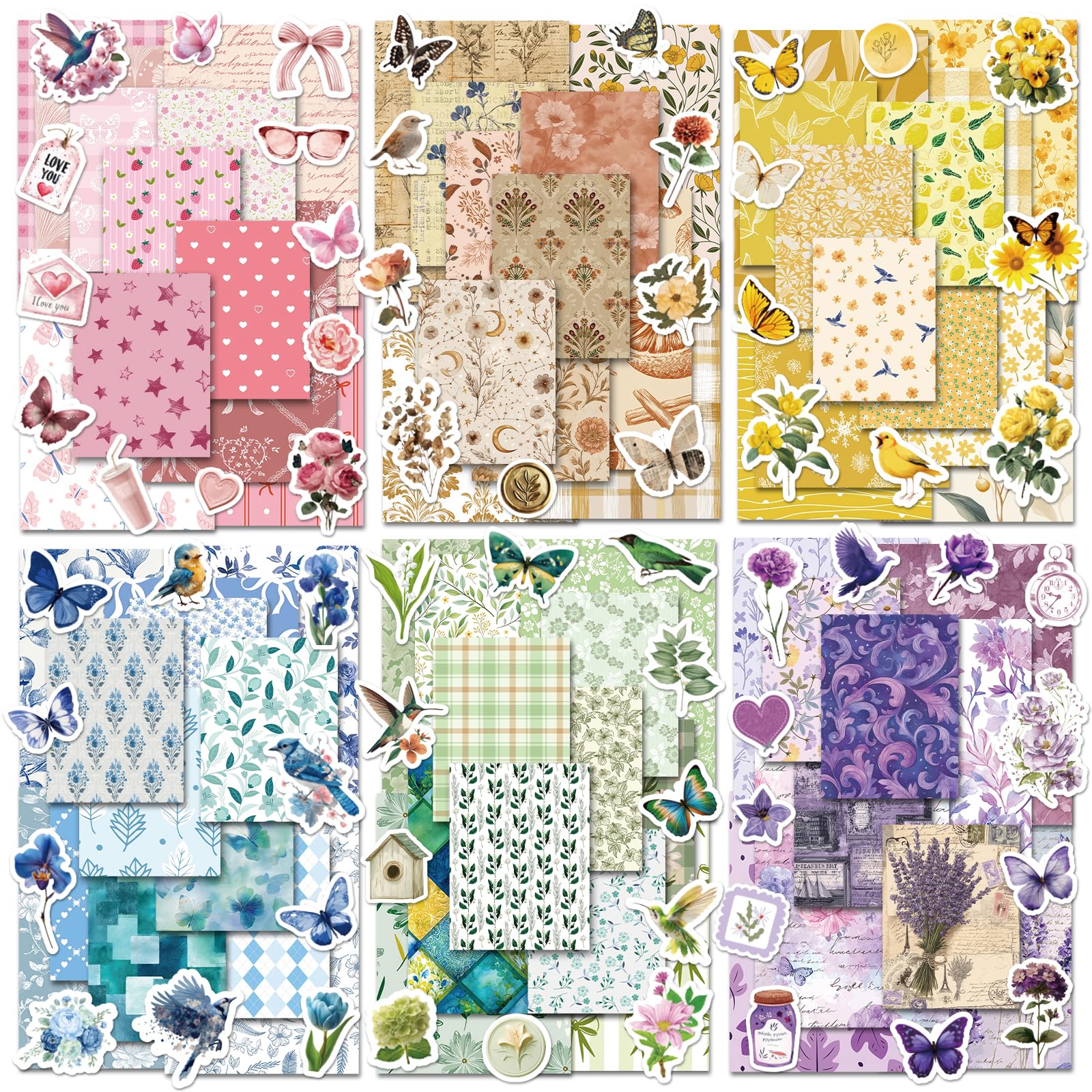 Scrapbook Supplies Vintage Floral 540 Pieces Stickers Paper for Junk Journal Planners Bullet Journaling Retro Crafts