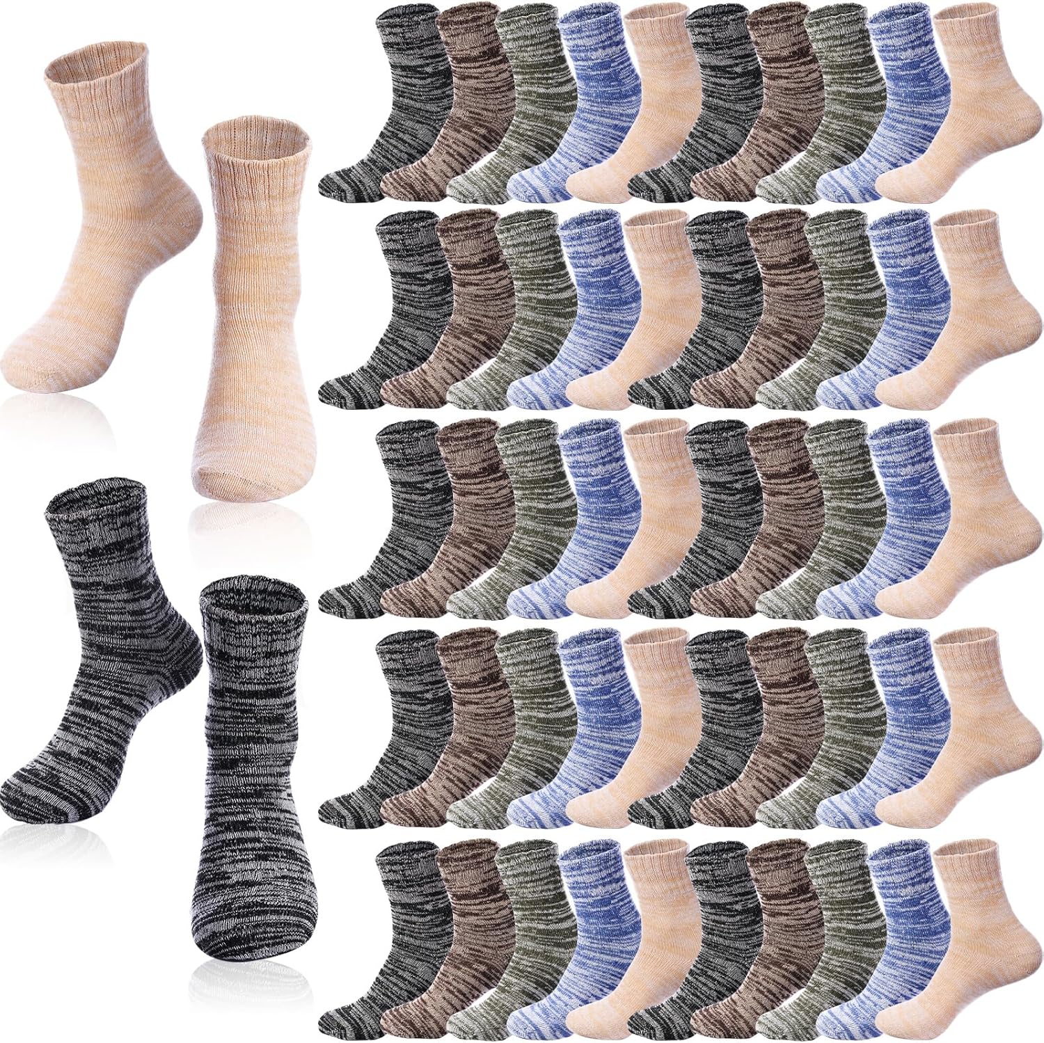 Hicarer 50Pairs Winter Vintage Socks Bulk, Warm Wool Thick Knit Thermal Socks for Women Men Christmas Gifts