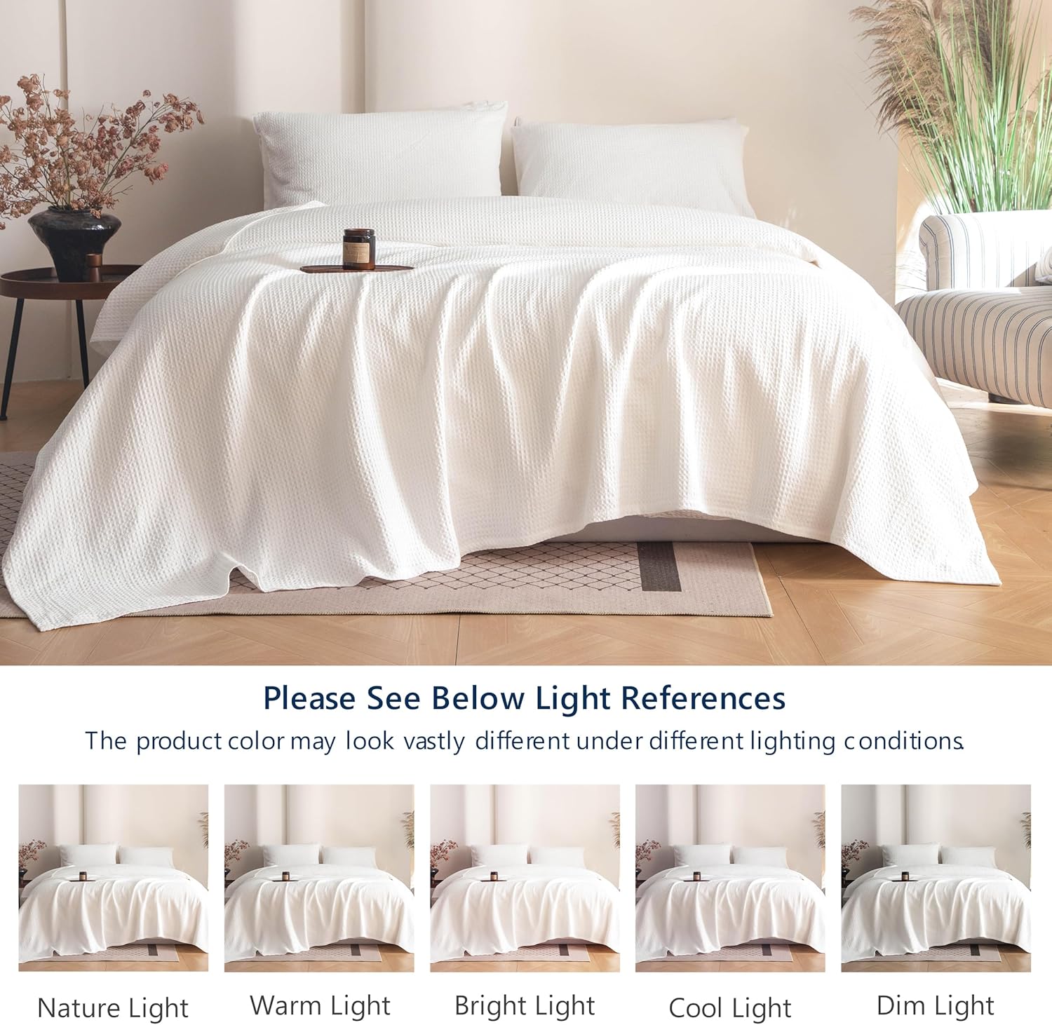 Simple&Opulence 100% Cotton Waffle Weave Throw Blanket 40"x50", Soft Lightweight Breathable Cozy Washed, Luxury Layer Blanket for Couch Bed Sofa, Farmhouse Home Decor for Adults All-Season, White - Image 6