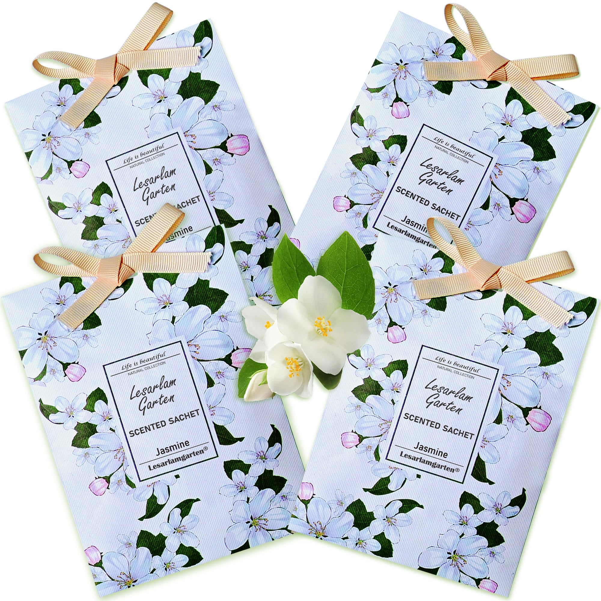 Jasmine Scented Sachets, Wardrobe Fresheners, Fragrance Bags for Moths, Drawers, Closets, Office, Bedroom, Bathrooms, Living Room, Cars, Sports bag- 4 bags of jasmine fragrance