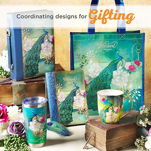Miniatura 5 de Christian Art Gifts Taza de cerámica para café y té, taza grande de 14 onzas con versículo bíblico inspirador para mujeres Blessed, sin plomo, pavo