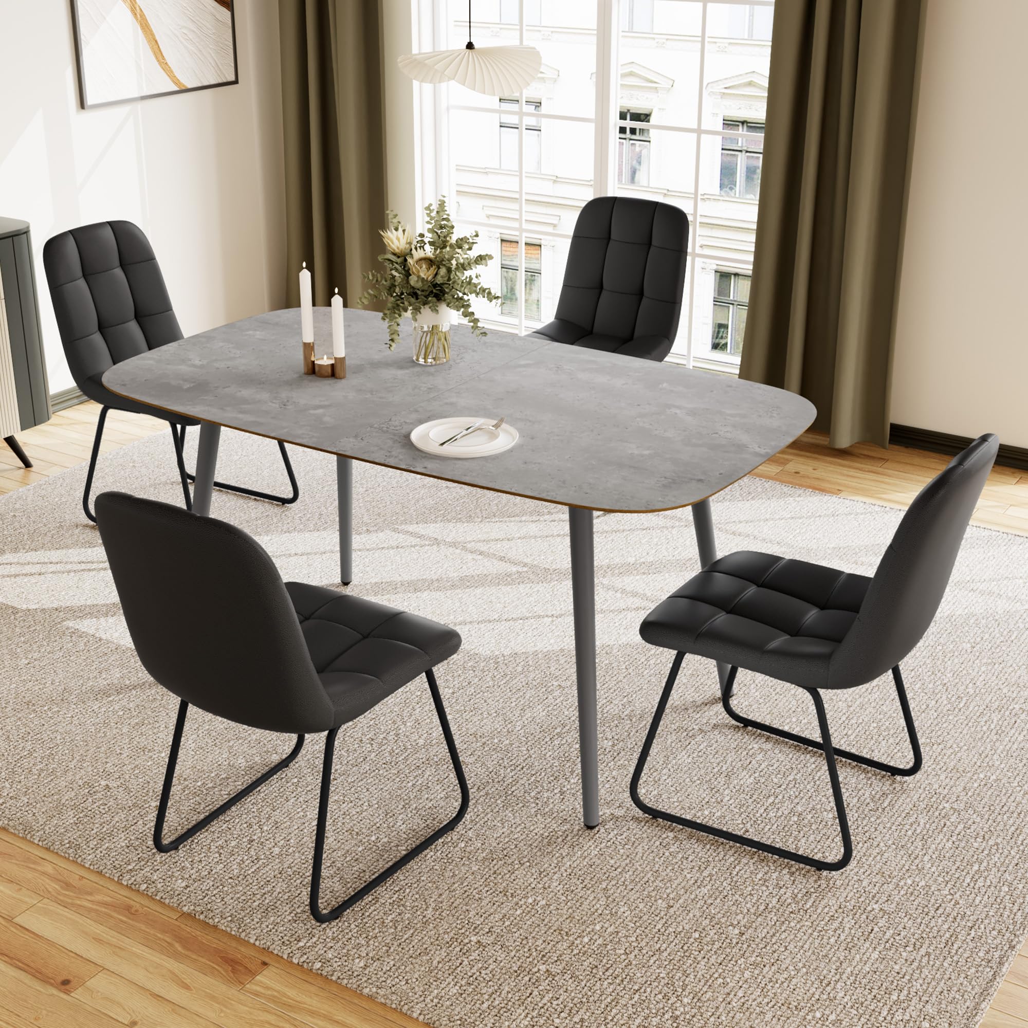 JIEXI Dining Table and Chairs set 4, Kitchen Table 140cm MDF Modern Wooden with Metal Grey Legs for Living Room & Dining Room Restaurant, Apartments