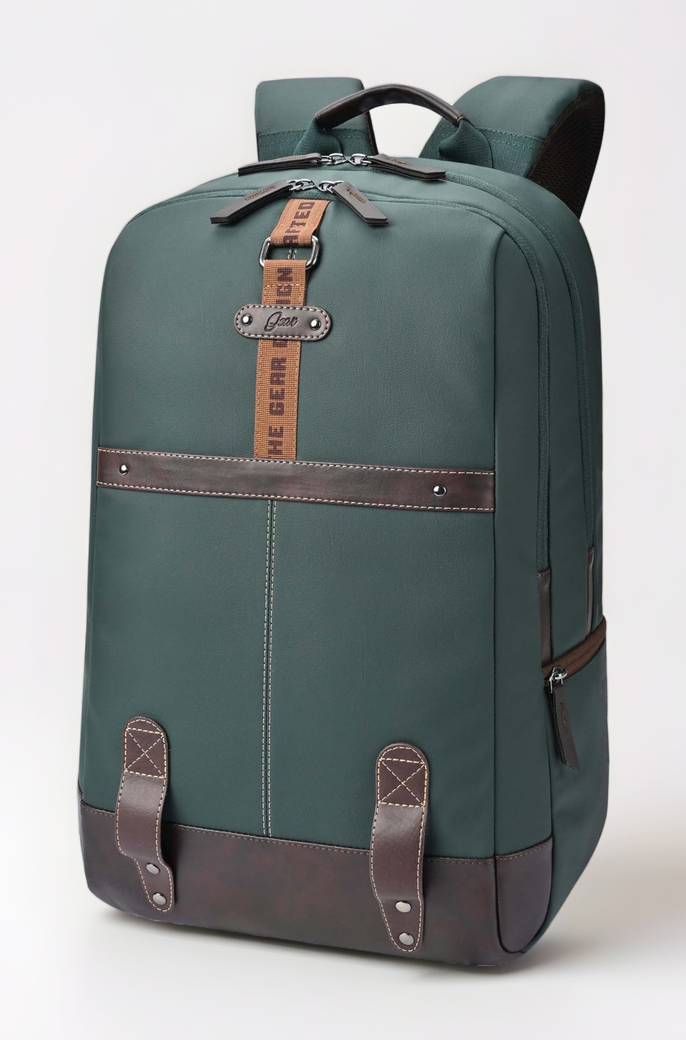 Classic 4 19"/31L anti theft faux leather Medium Water Resistant Laptop Backpack/Casual Backpack/Daypack/Travel Backpack/College Bag For Men/Women(Green-Brown)