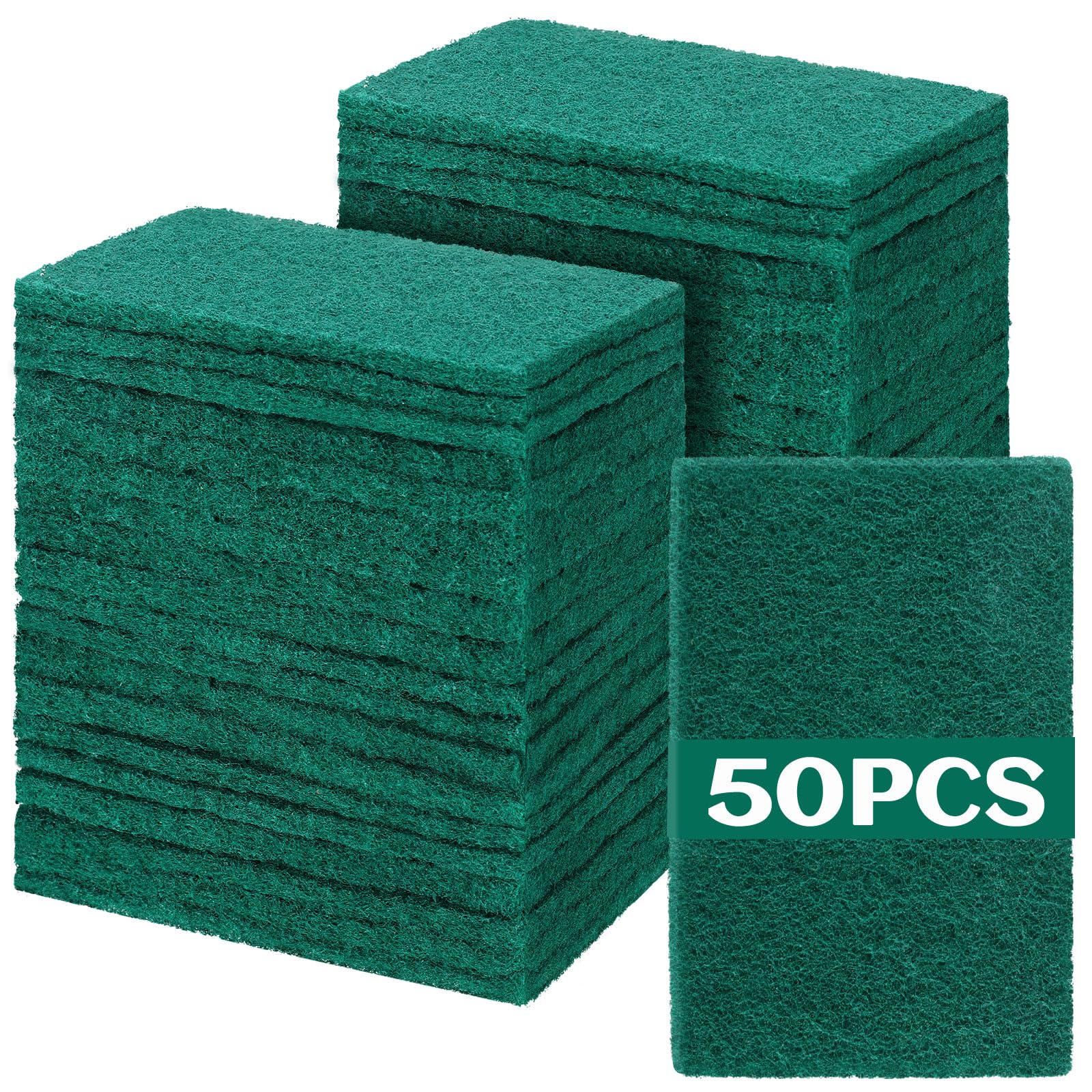 Hoolerry 50 Pcs Heavy Duty Scouring Pads Bulk for Kitchen Dish, Green