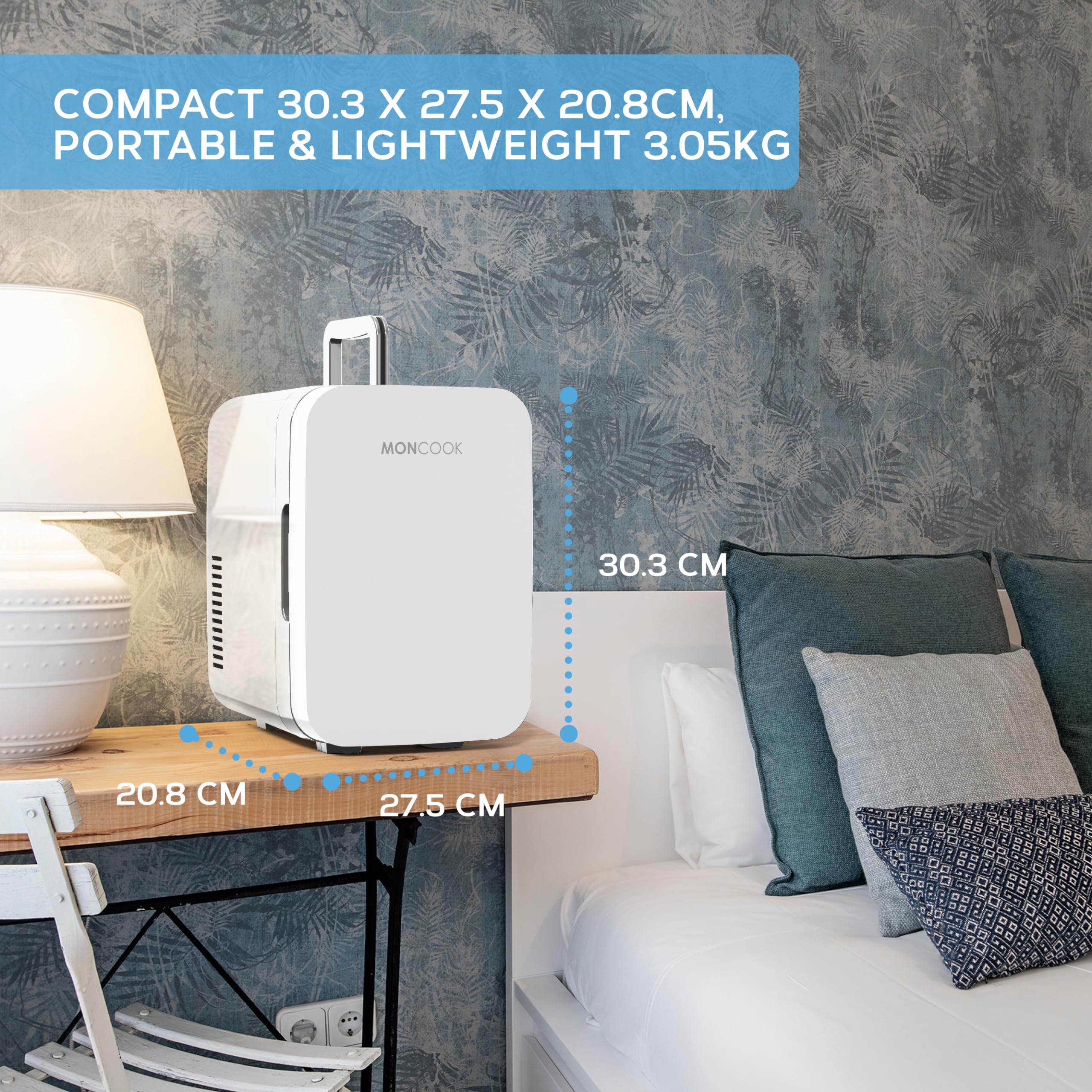 MONCOOK Mini Fridge For Bedrooms - Small, Portable & Quiet - Glass Door Mini Fridge For Skincare, Food & Drinks - Cooling & Warming Function - Perfect For Home, Office, Car Or Travel - 6L White — view 7