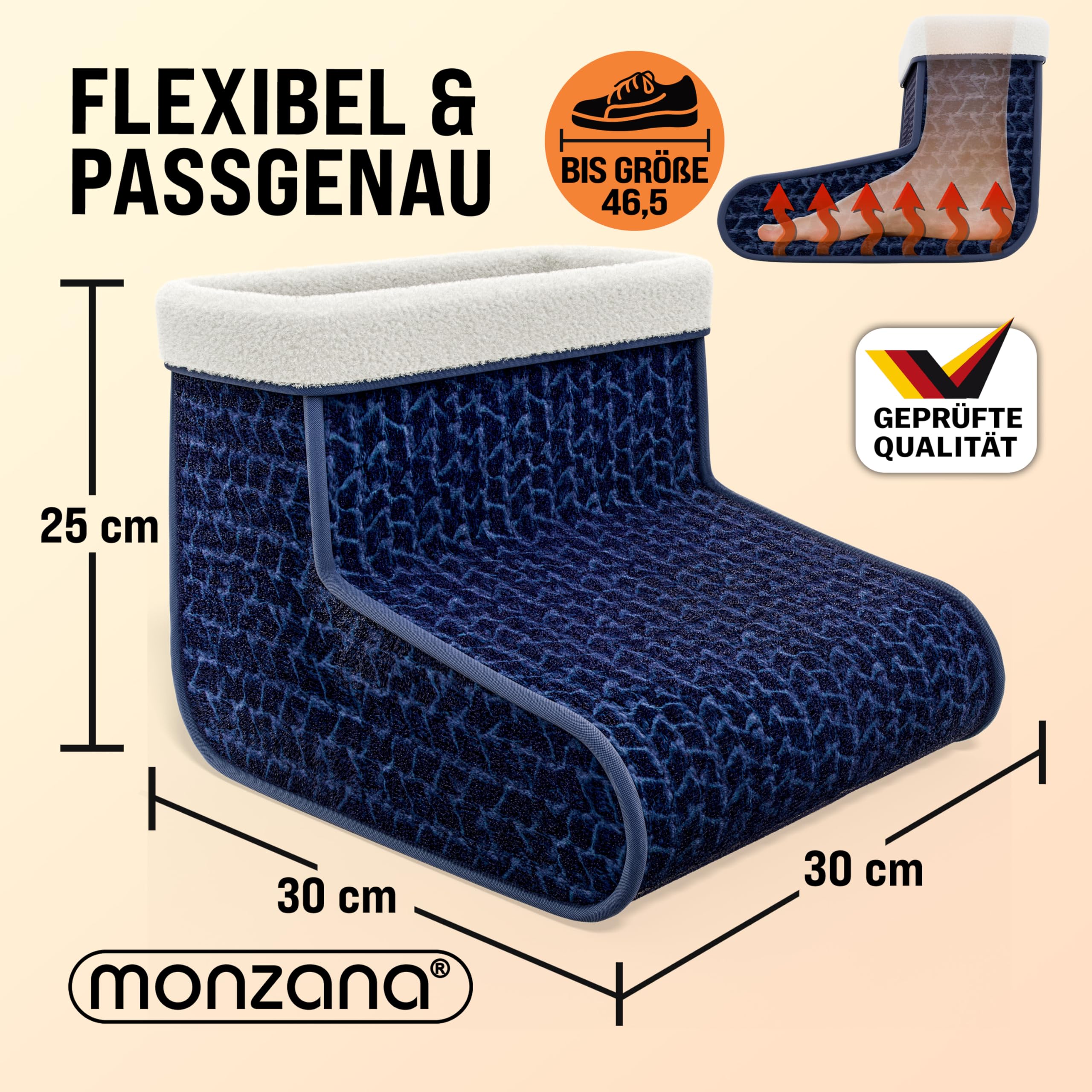 MONZANA® elektrischer Fußwärmer 4 Heizstufen 90min Timer Größe 46,5 Fußheizung Wärmeschuh Überhitzungsschutz waschbar blau