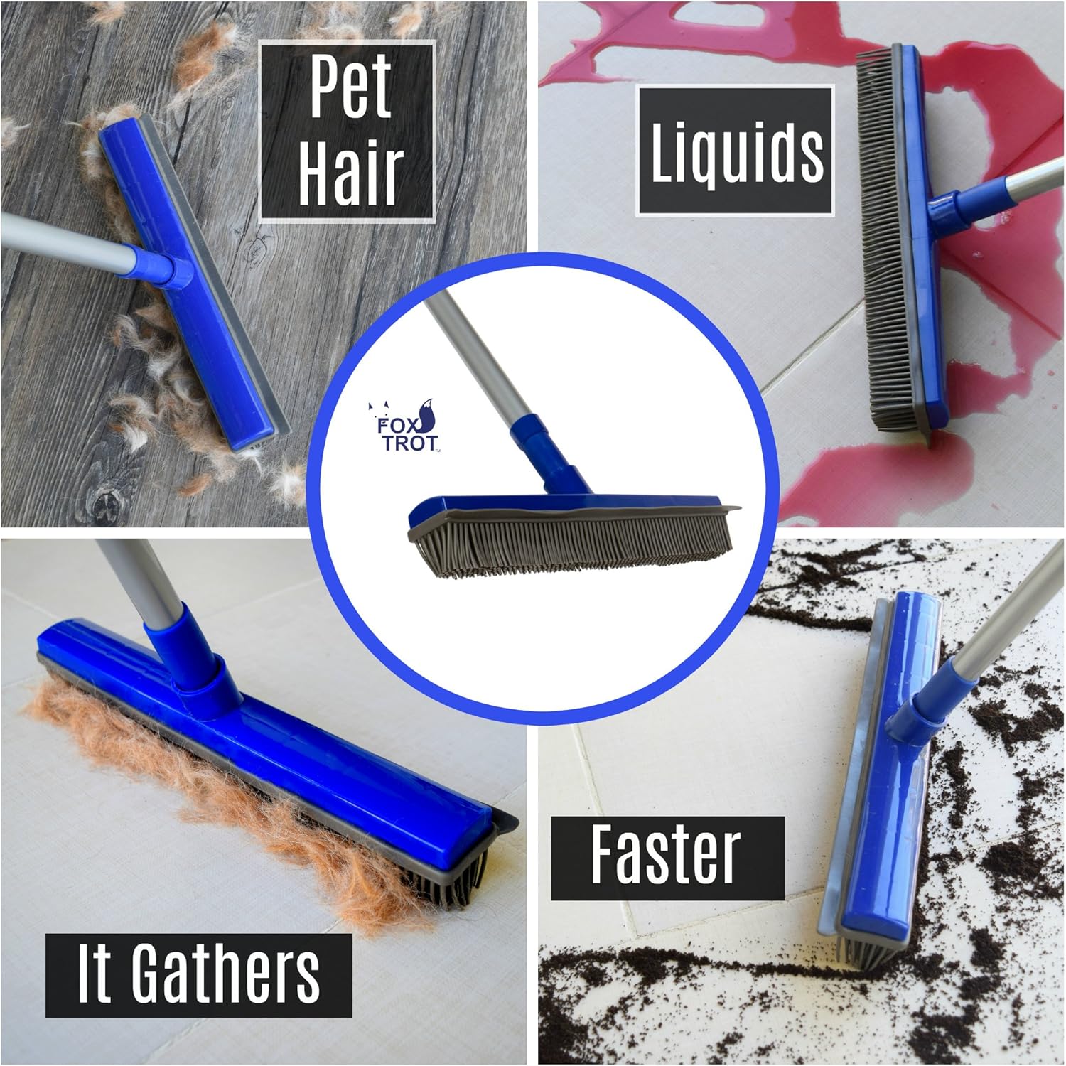 Authentic Crazy Deals Fur Buster Rubber Broom with Squeegee - Pet Hair Removal -Dog Hair - Cat Hair - Water Spills - Multipurpose Surfaces - Extendable Pole Makes Cleaning Easy