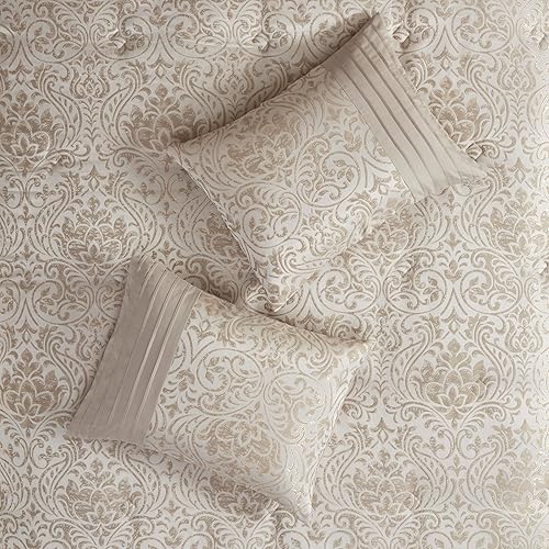 Miniatura 10 de Madison Park Emilia Bed in a Bag - Juego de edredón con sábanas, diseño de damasco jacquard metálico dorado, tradicional, ropa de cama para todas