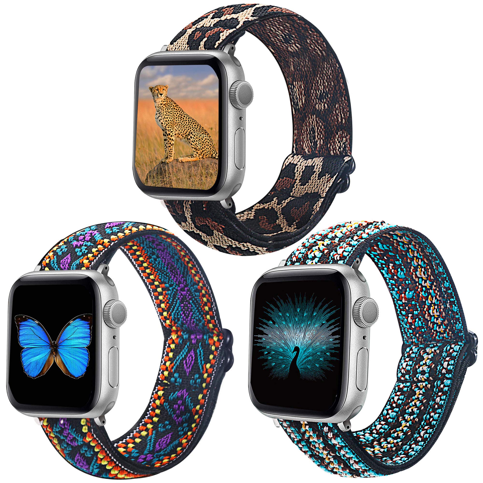 Dsytom 3 Pack Elastic Nylon Band Compatible for Apple Watch Bands Women Men