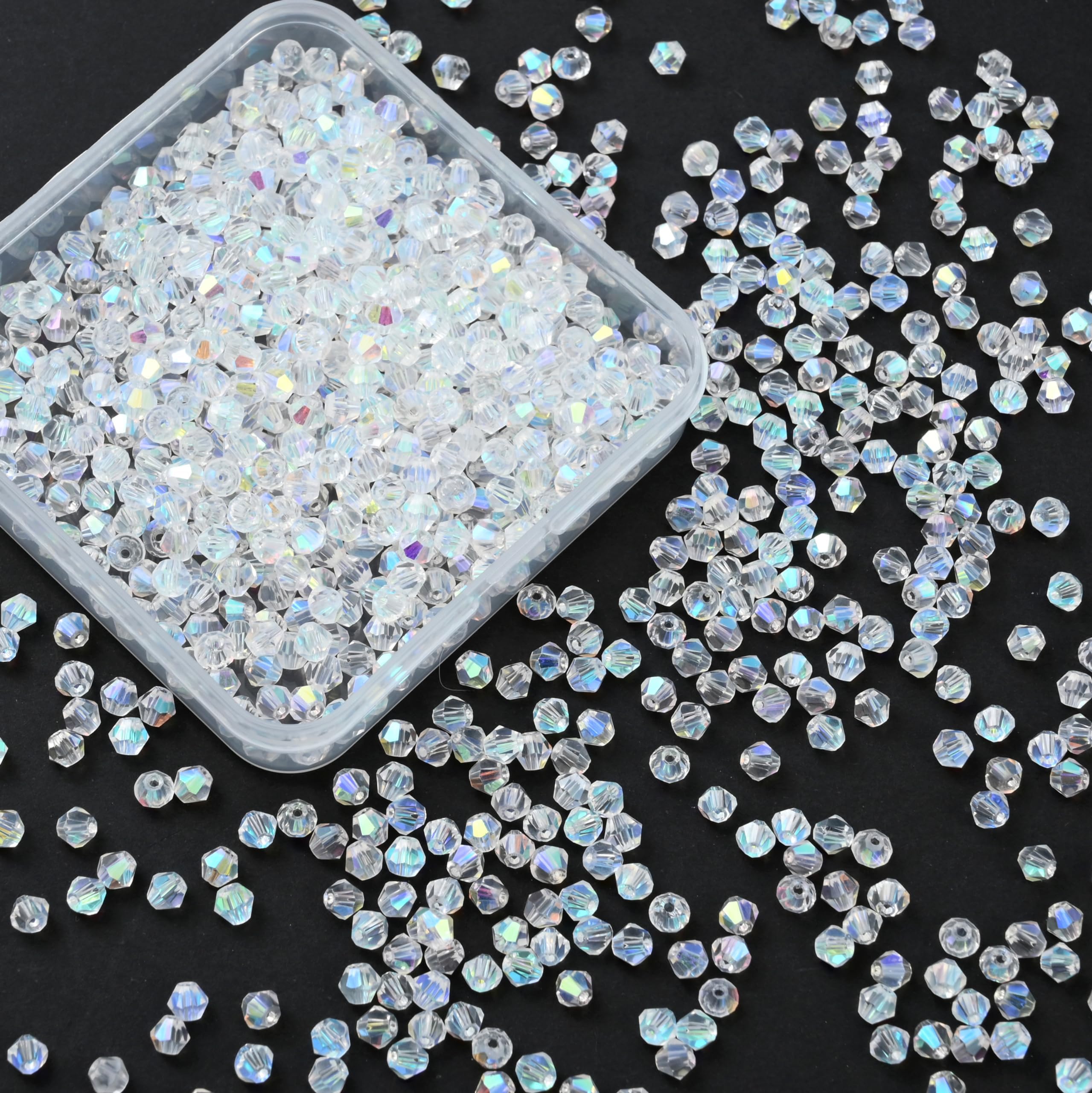 1000pcs 4 mm Bicone Crystal Beads Faceted Crystal Glass Beads Bulk for Jewelry Making DIY Necklace Bracelet Earring (Crystal AB Color)
