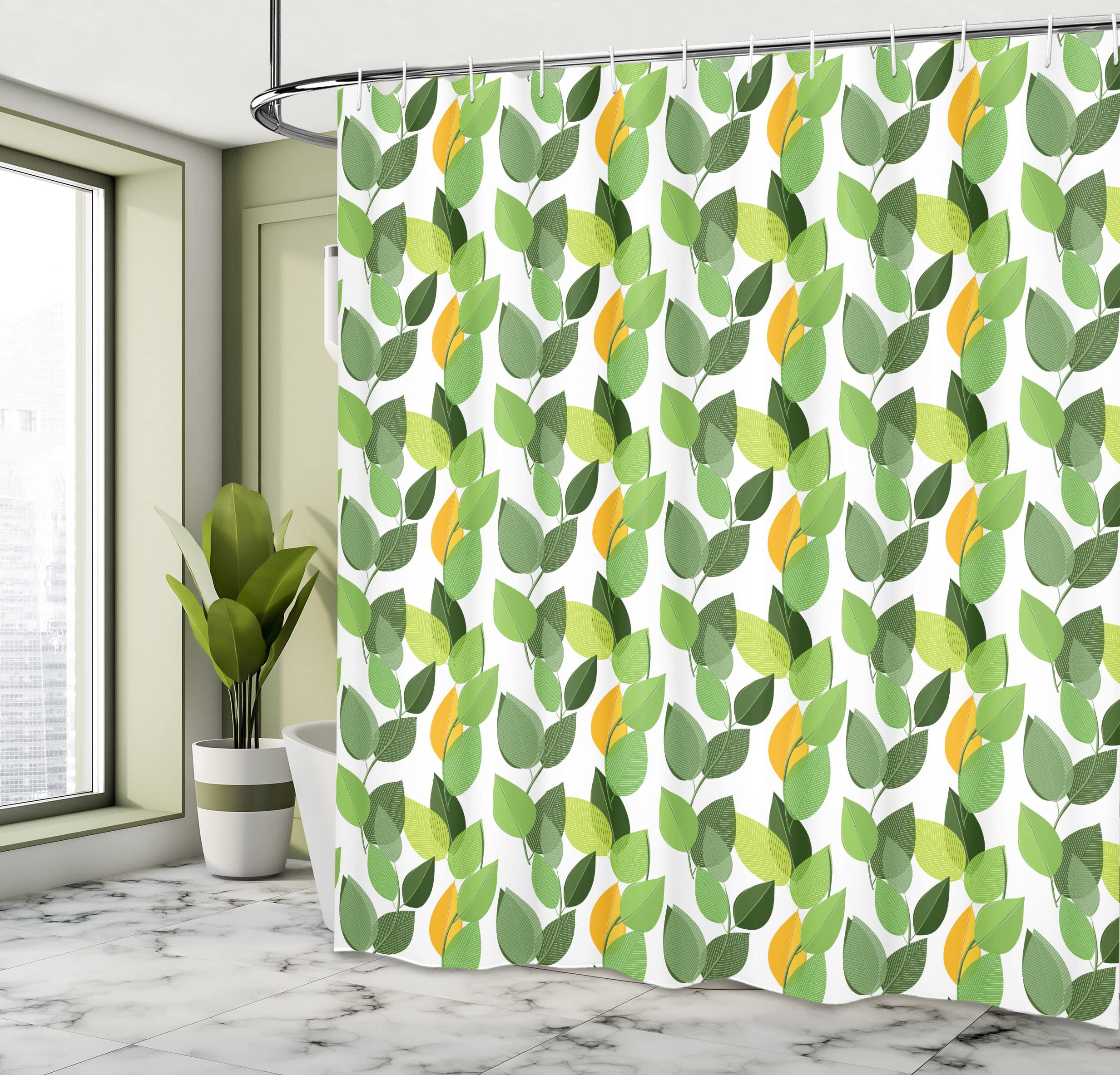 ABAKUHAUS hert Douchegordijn, Dieren in Foggy Forest, stoffen badkamerdecoratieset met haakjes, 175 x 220 cm, Zwart Wit Grijs
